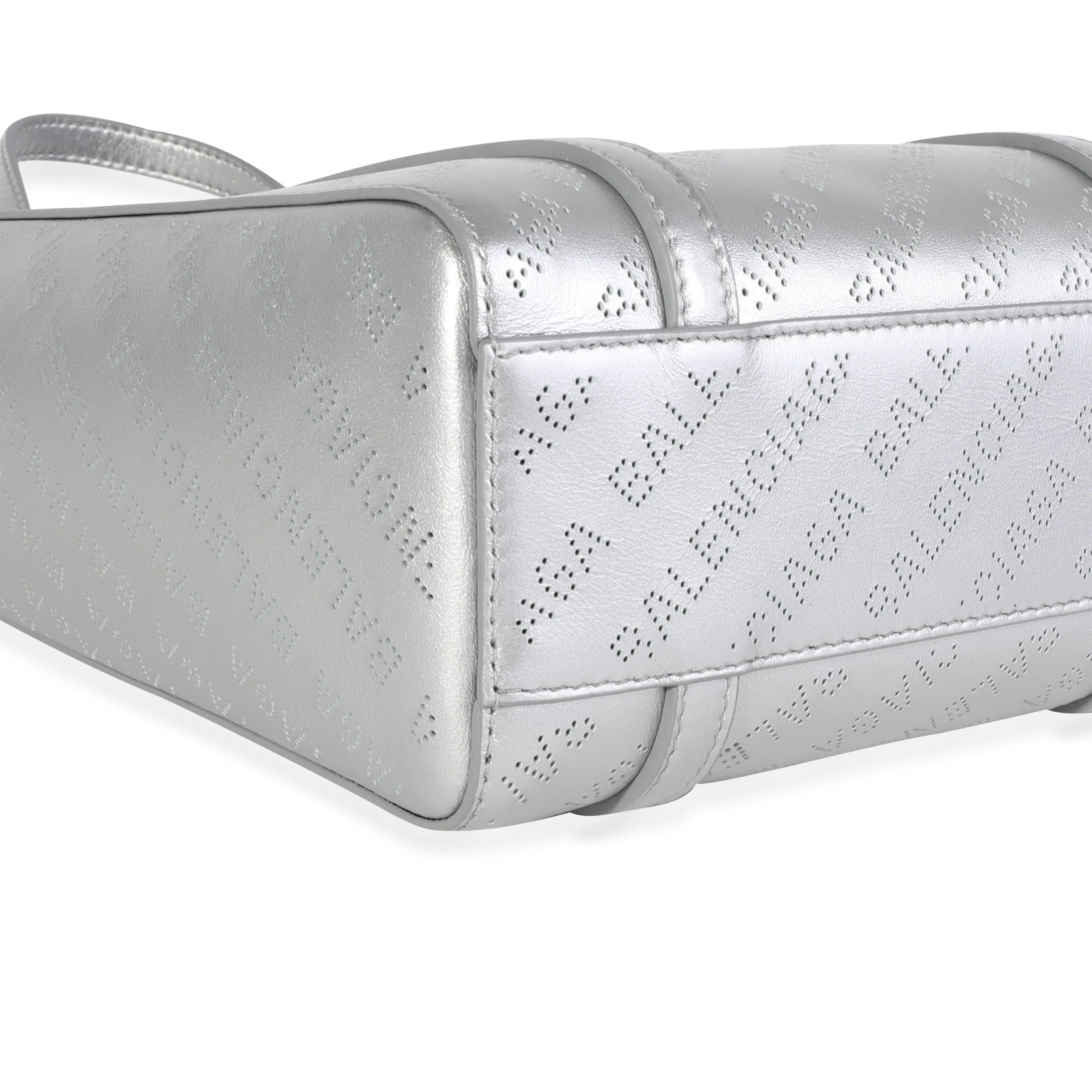 New Silver Calfskin Logo Perforated XXS Everyday Tote - Image 8