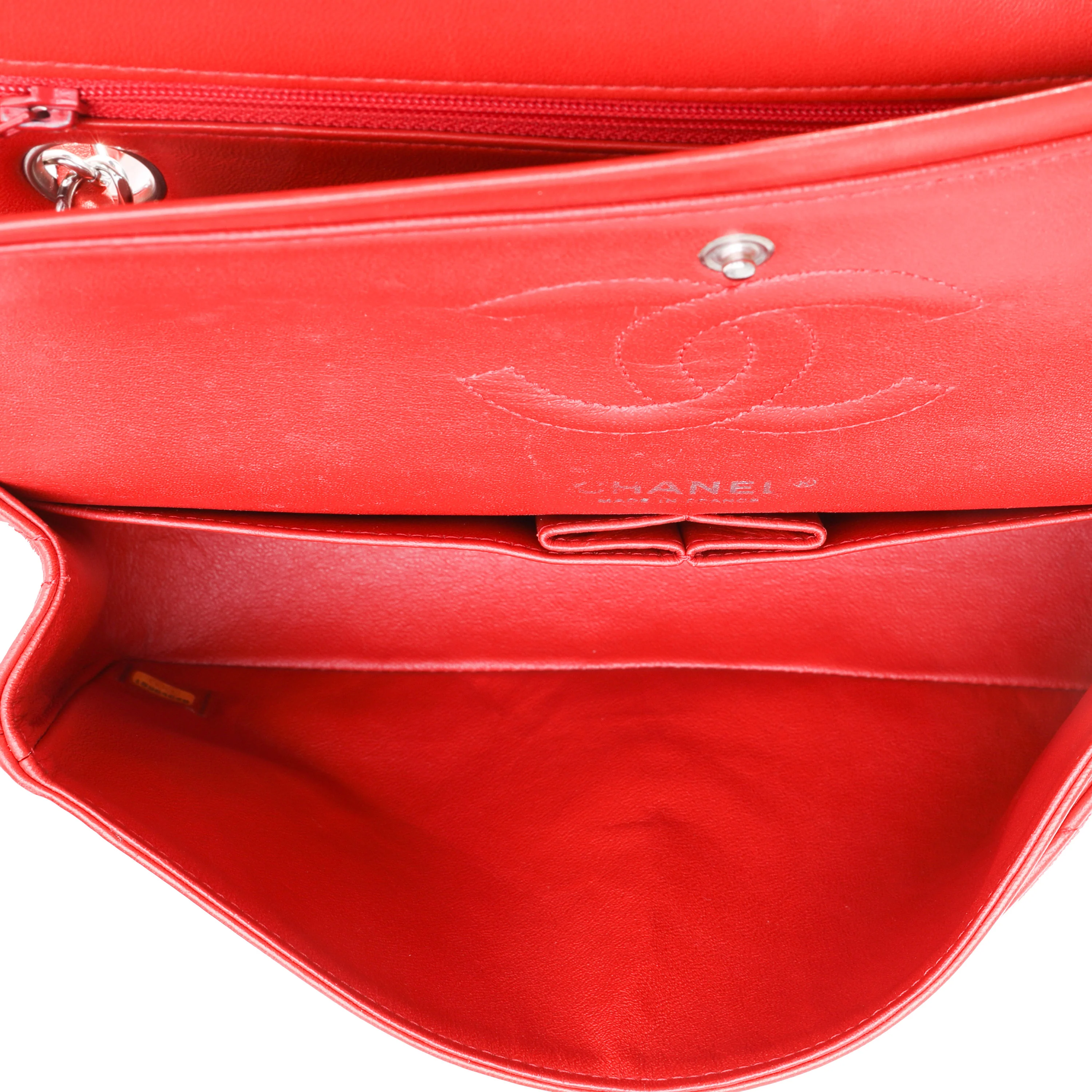 Chanel Red Quilted Lambskin Medium Classic Double Flap Bag - Image 8
