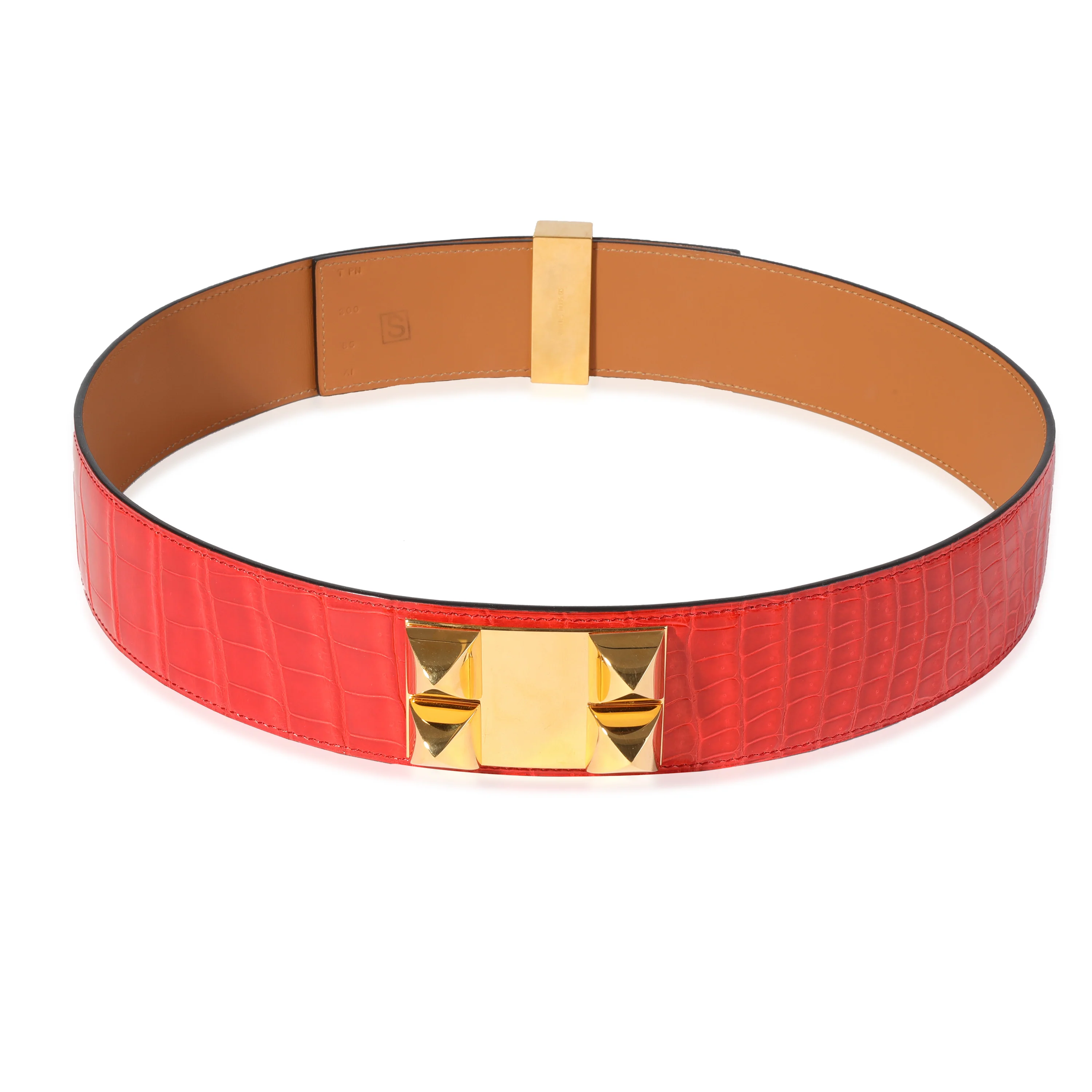Hermès Braise Shiny Porosus Crocodile Collier De Chien Belt 85 GHW - Image 2