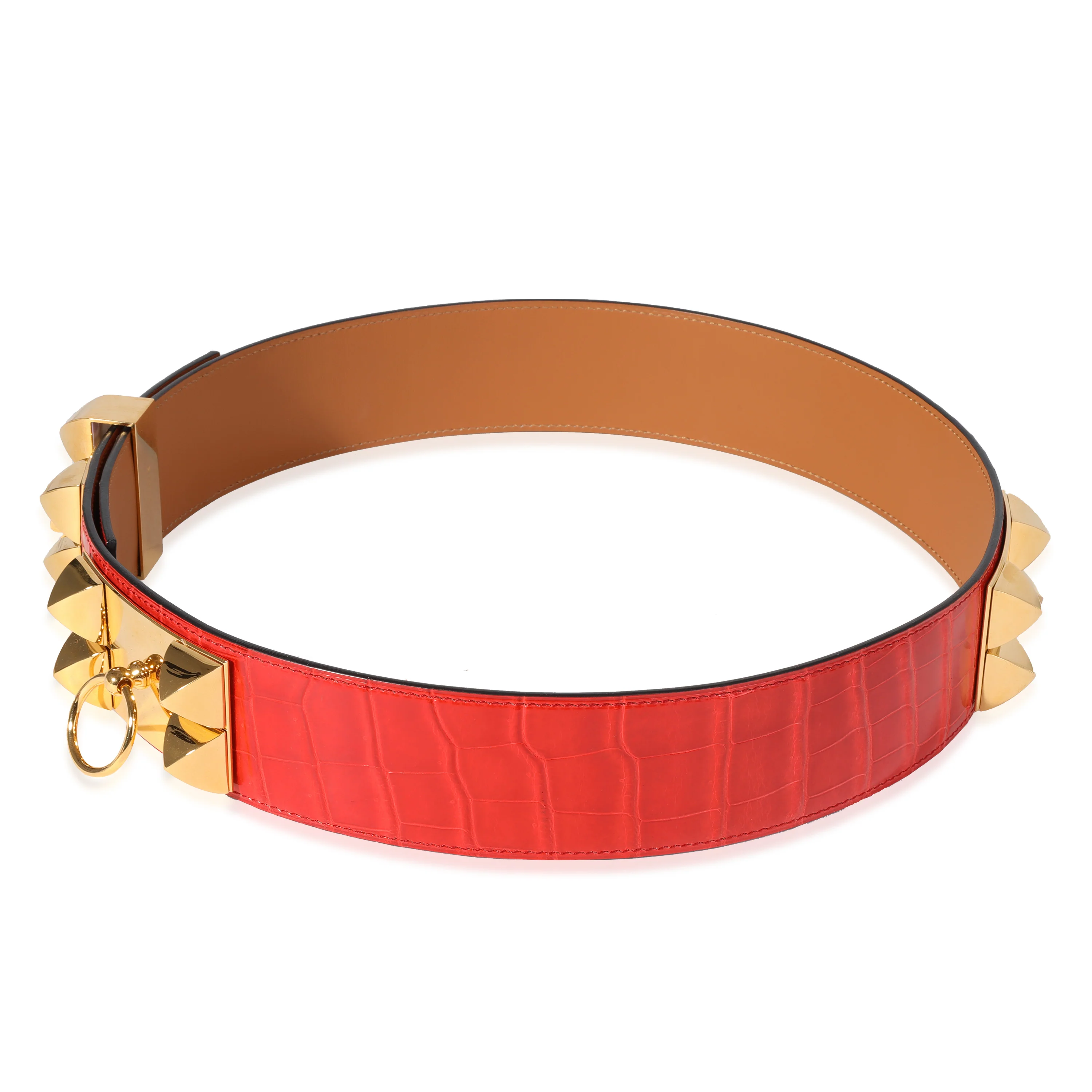 Hermès Braise Shiny Porosus Crocodile Collier De Chien Belt 85 GHW - Image 3