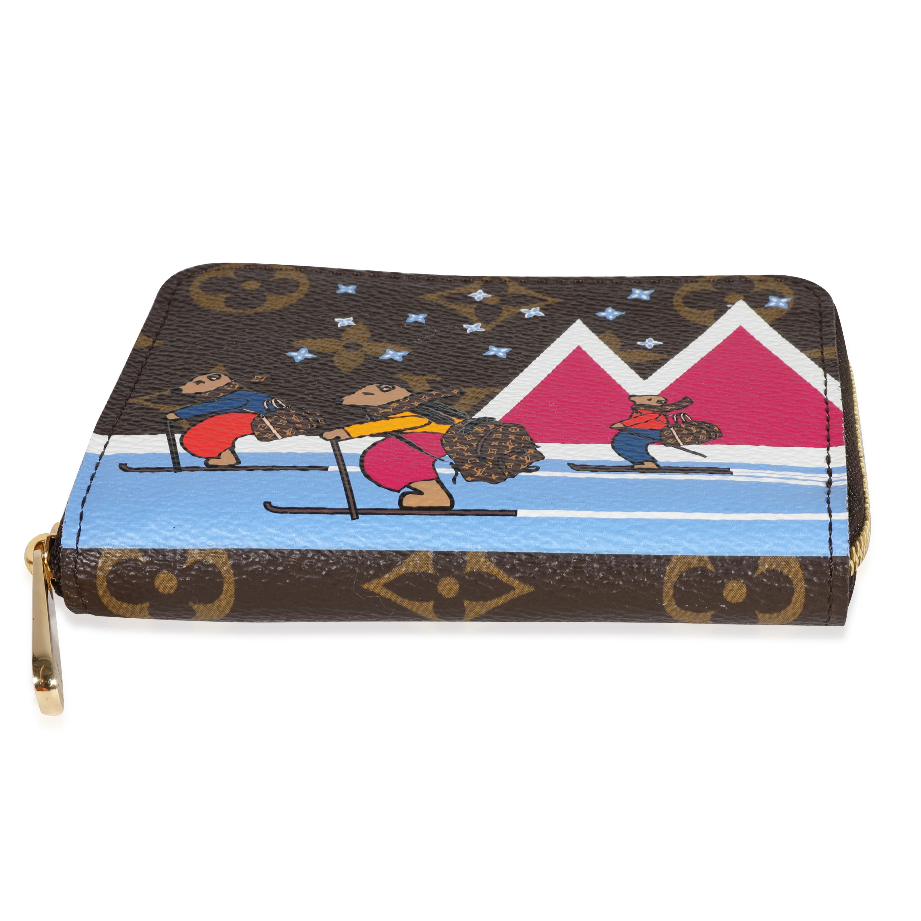 Christmas Animation Bears Skiing Monogram Canvas Zippy Coin Purse - Image 5