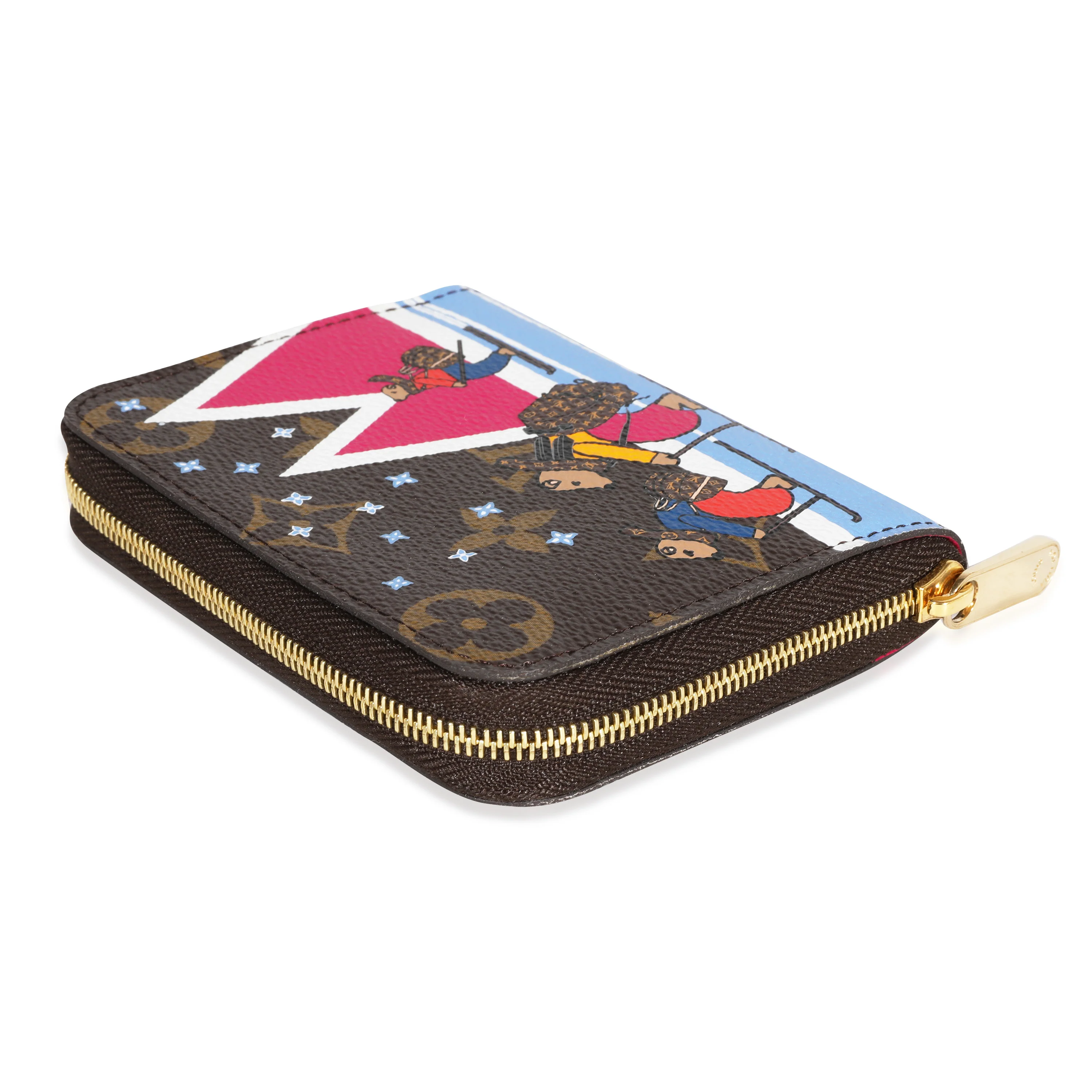 Christmas Animation Bears Skiing Monogram Canvas Zippy Coin Purse - Image 6
