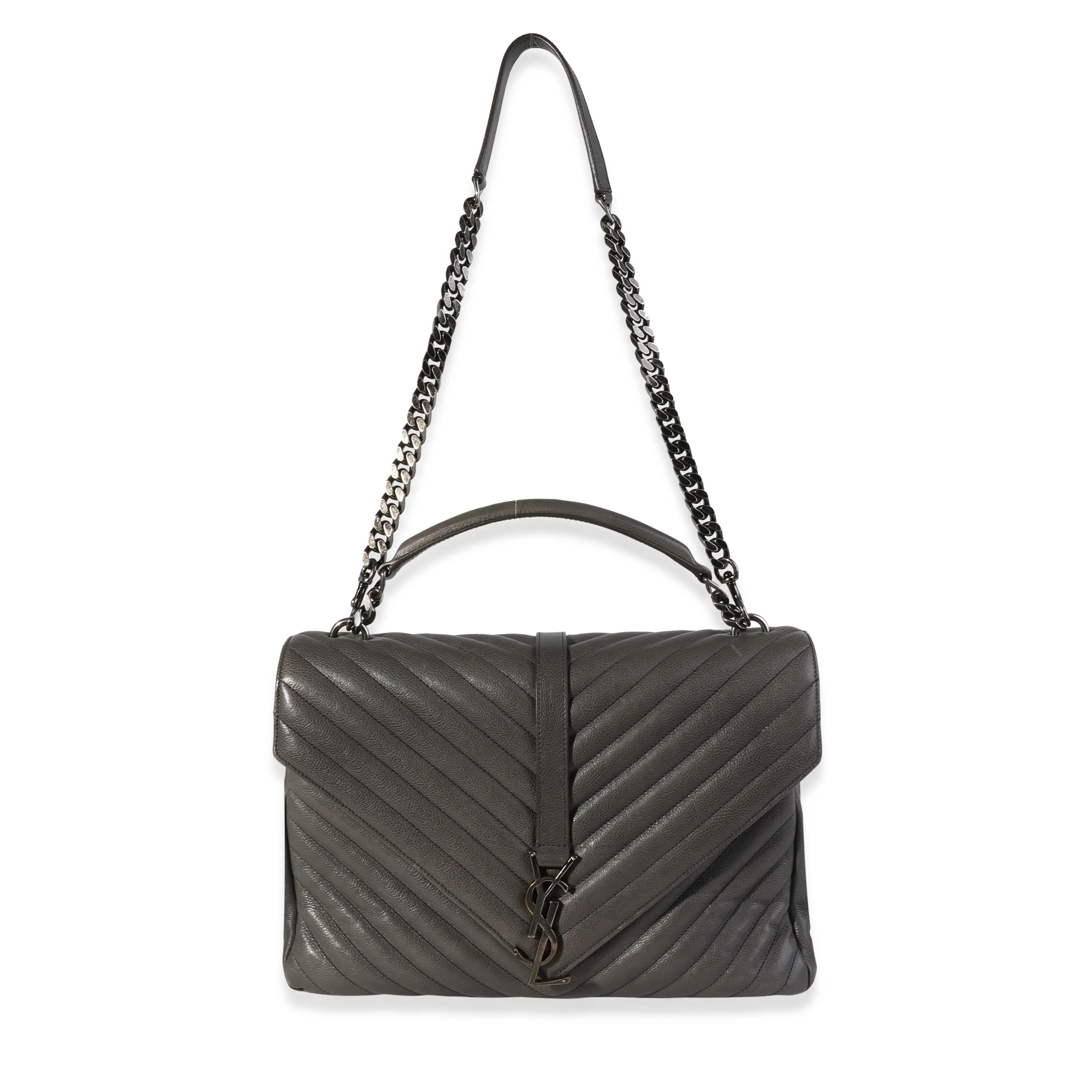 Gray Matelassé Sheepskin Large College Bag - Image 5
