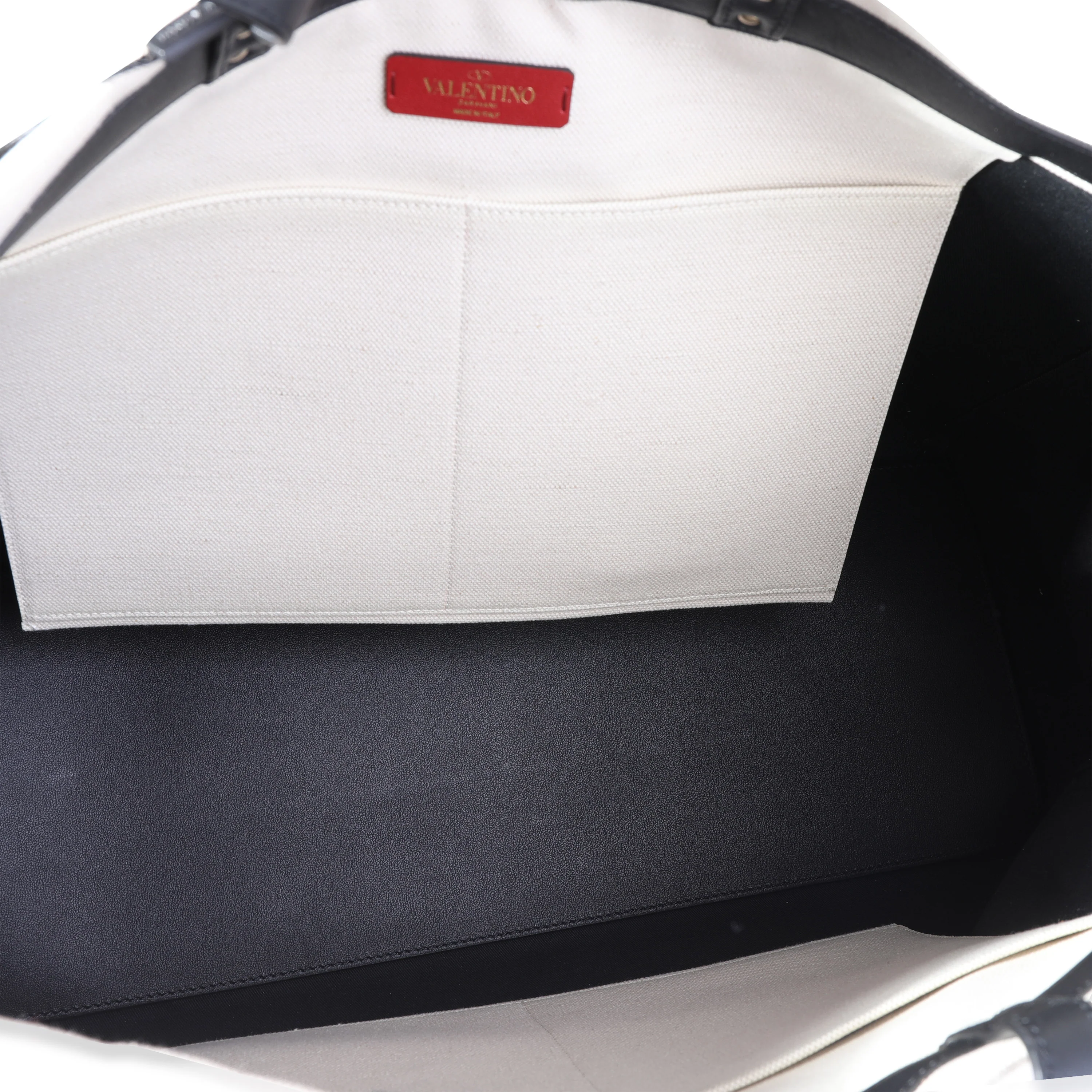 Valentino Natural Canvas & Black Leather VLTN Large Tote - Image 4