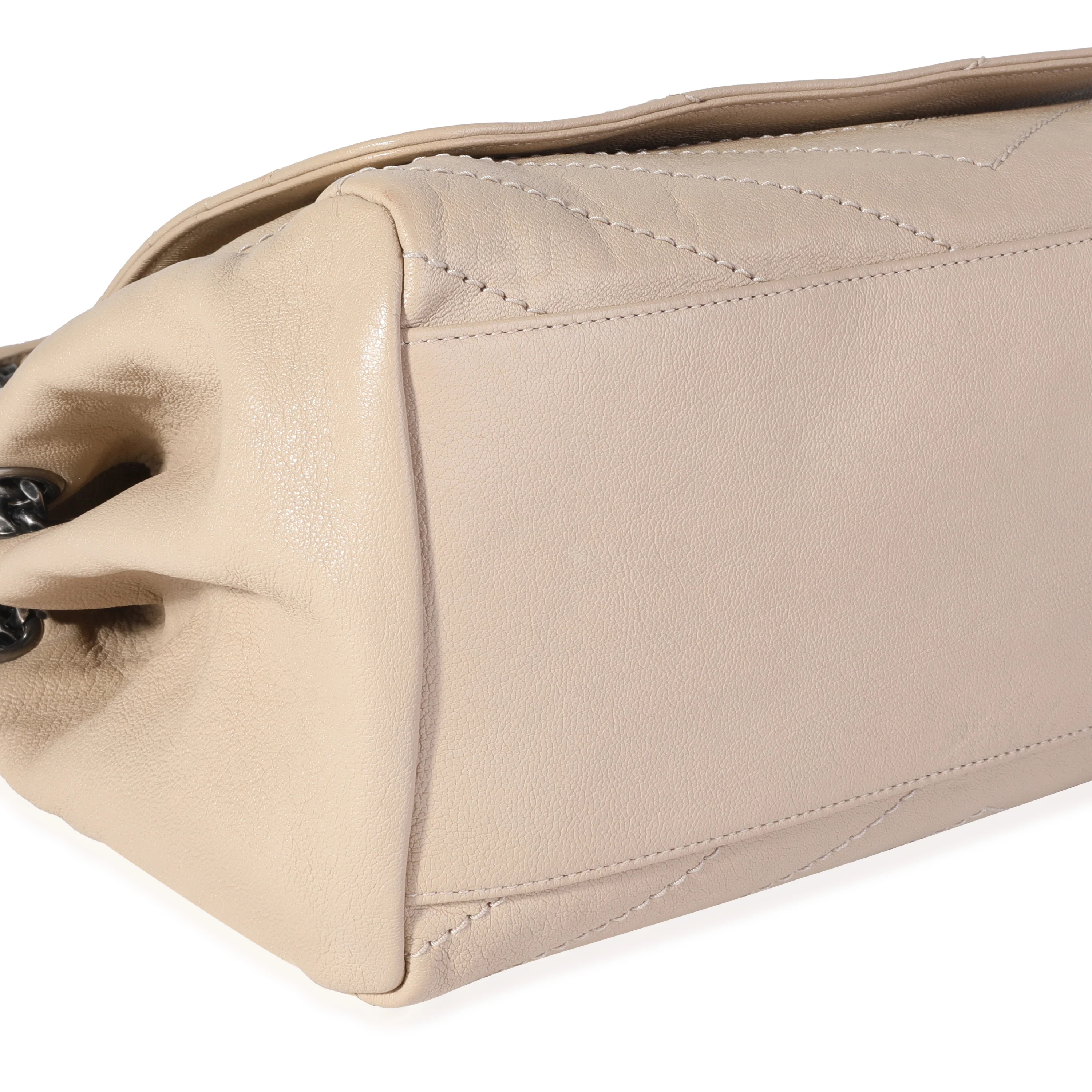 Saint Laurent Beige Chevron Leather Monogram Nolita Bag - Image 7