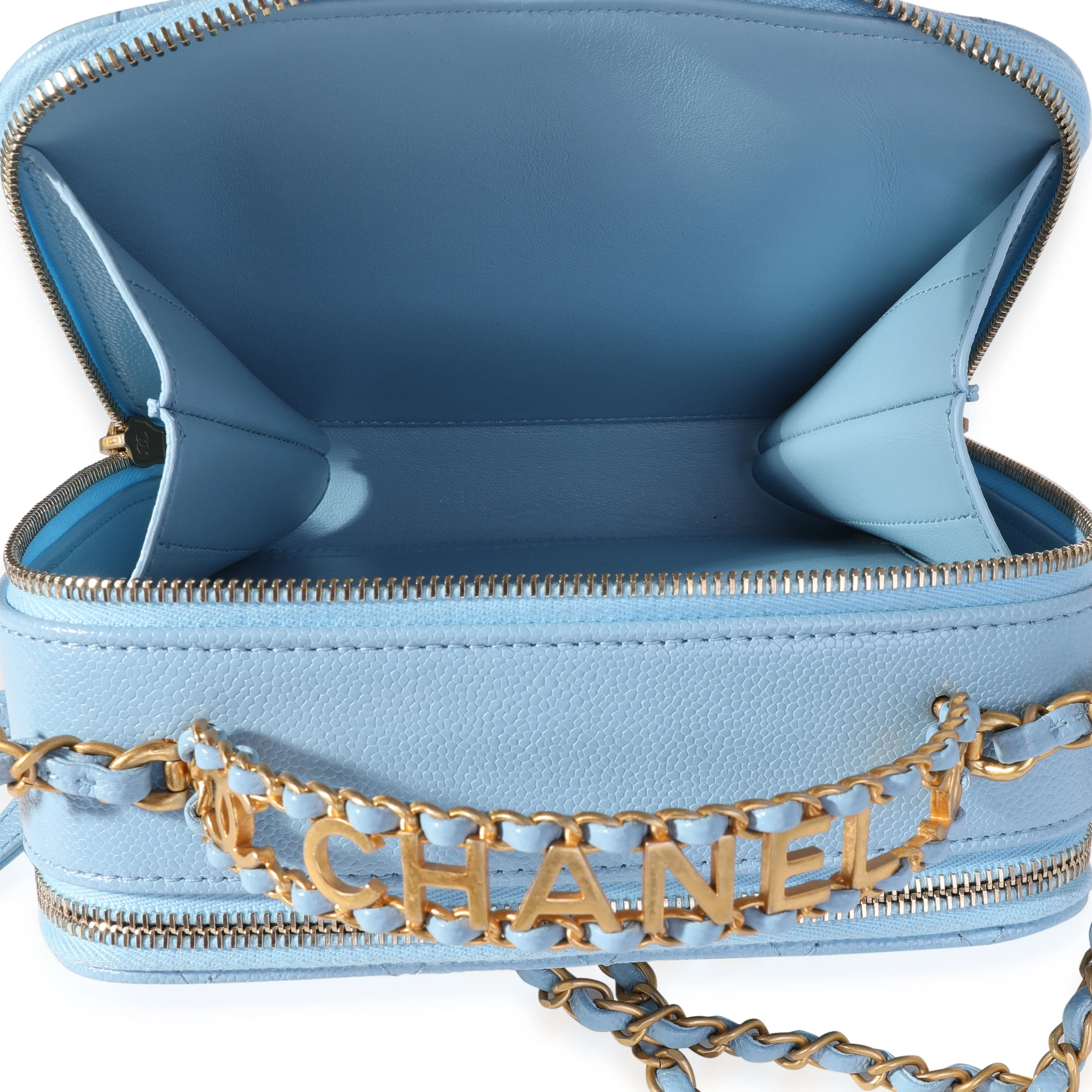 Chanel Light Blue Quilted Caviar Chanel Top Handle Vanity Case - Image 8