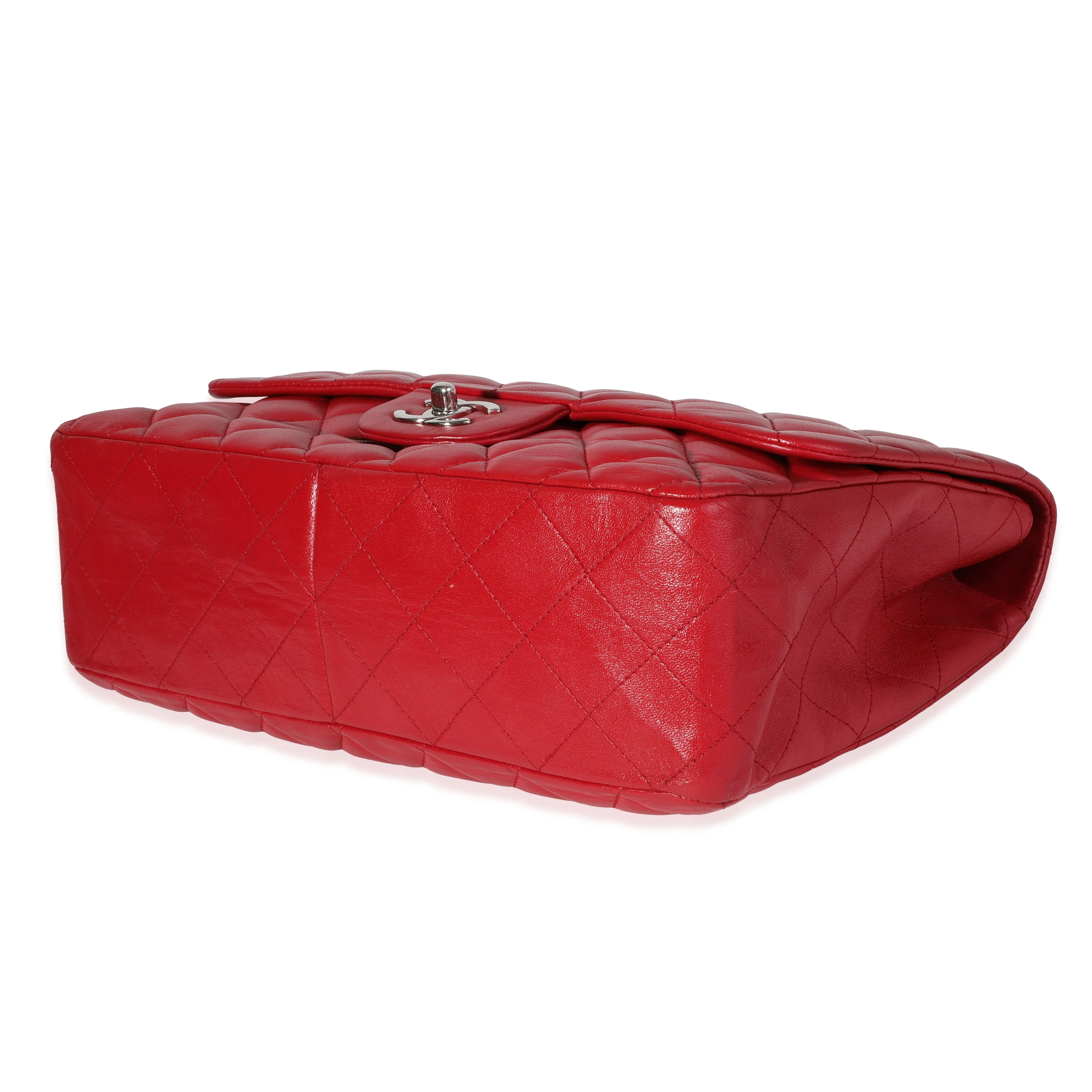 Chanel Red Quilted Lambskin Jumbo Classic Single Flap Bag - Image 6