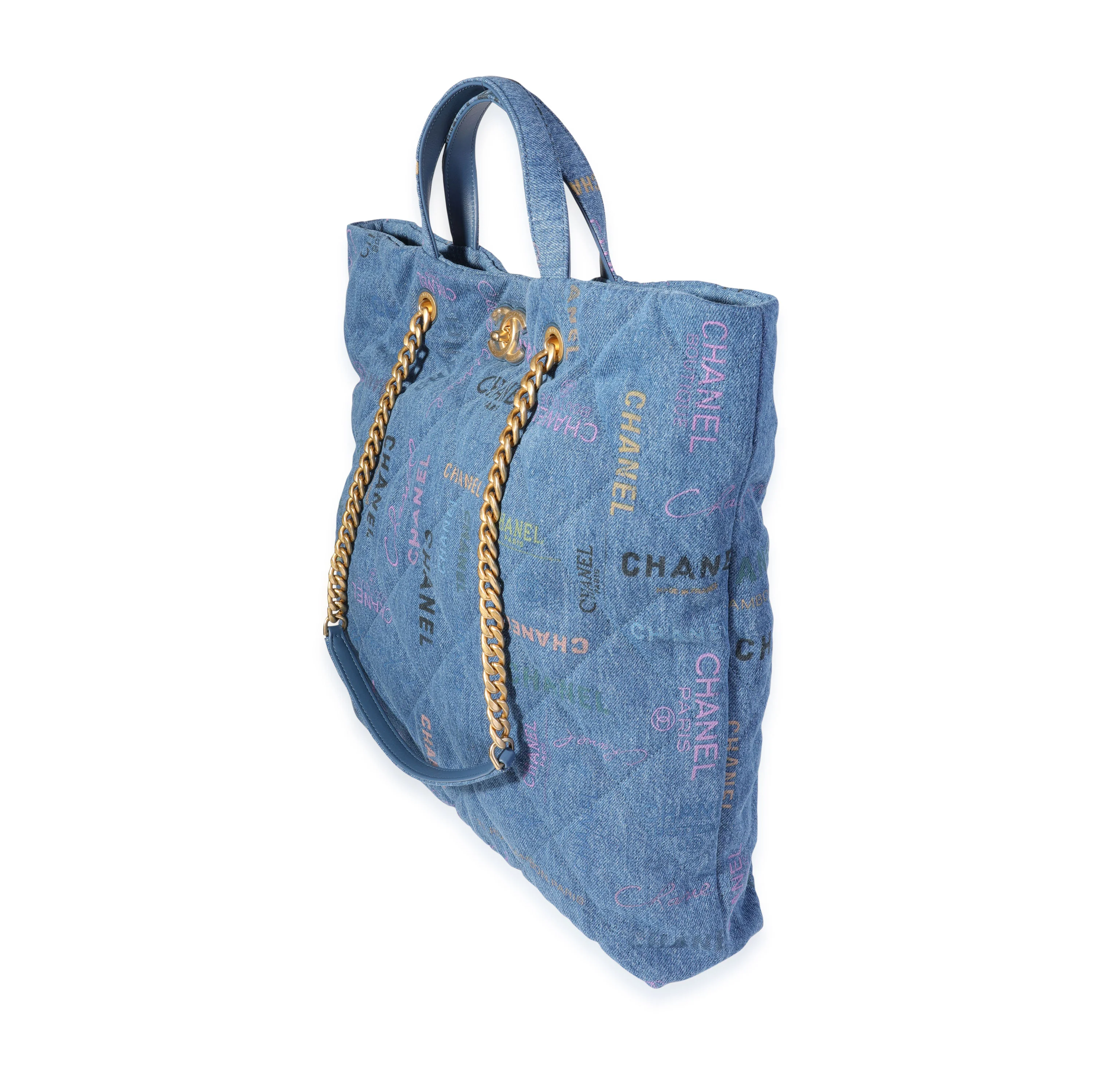 Chanel Blue & Multicolor Quilted Denim Mood Shopping Tote - Image 2
