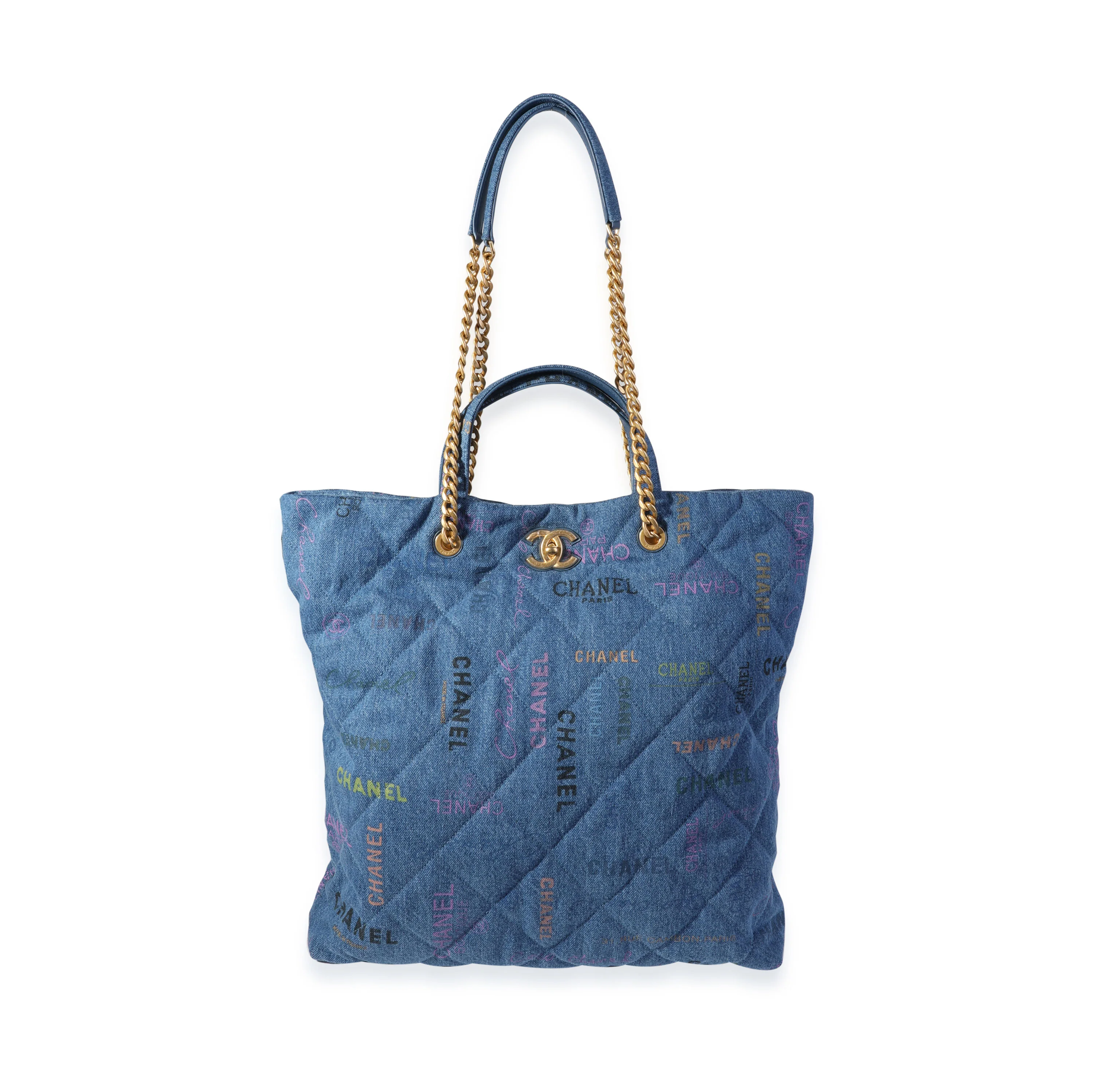 Chanel Blue & Multicolor Quilted Denim Mood Shopping Tote - Image 3