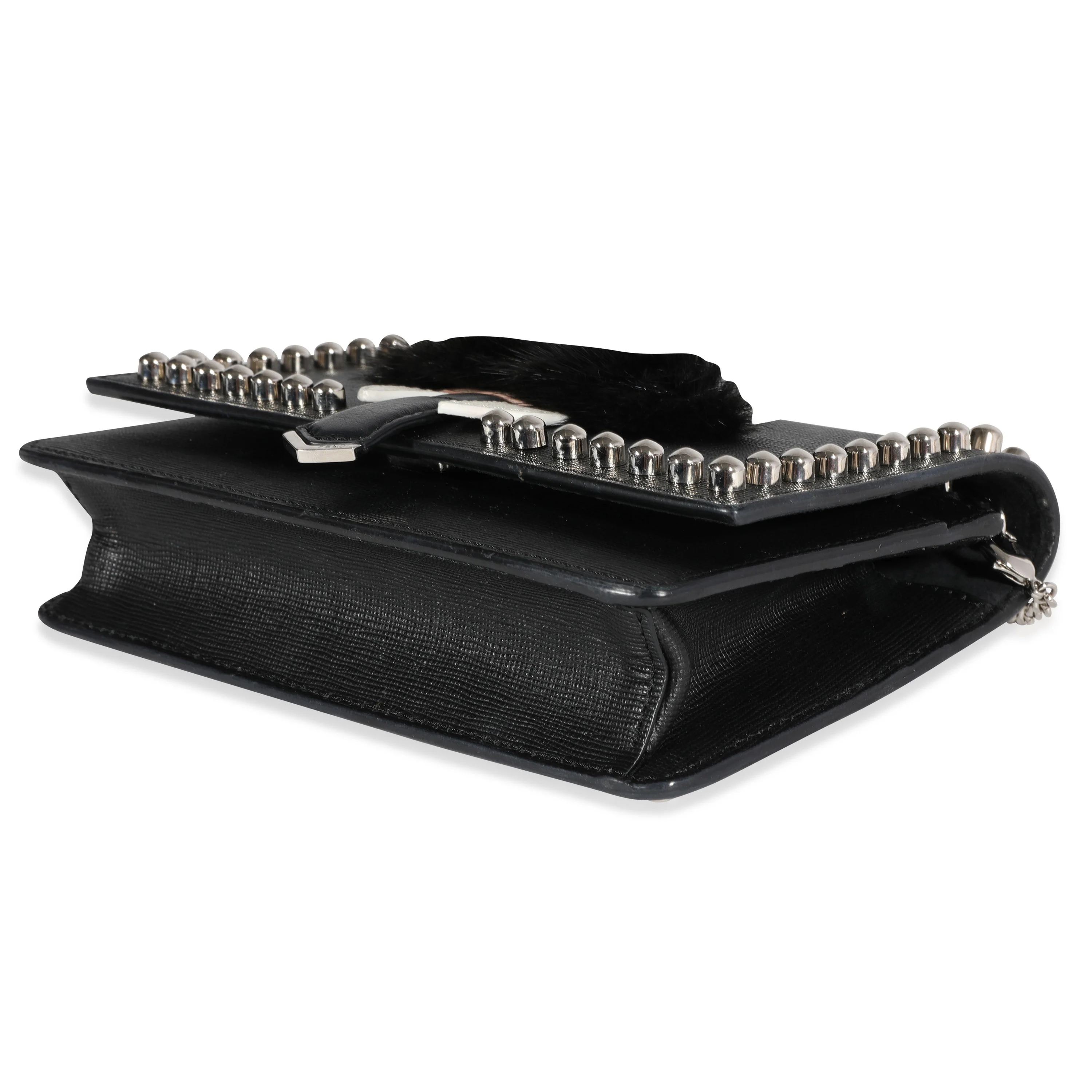 Black Vitello Elite & Mink Studded Karlito Chain Wallet - Image 7