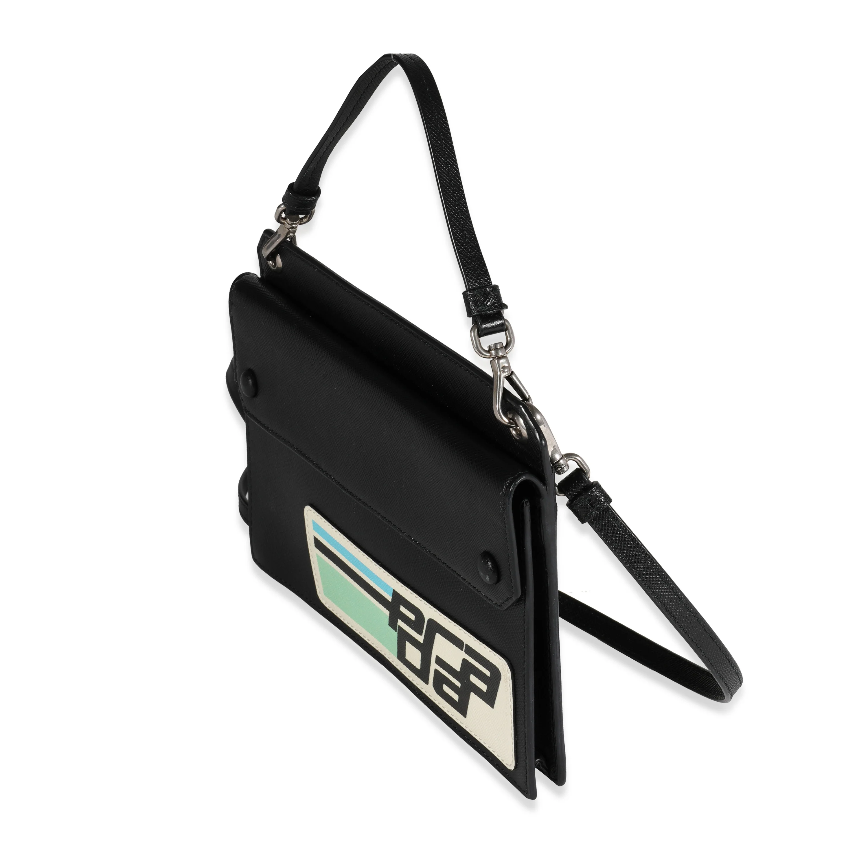 Black Saffiano Leather Retro Logo Flat Crossbody - Image 2