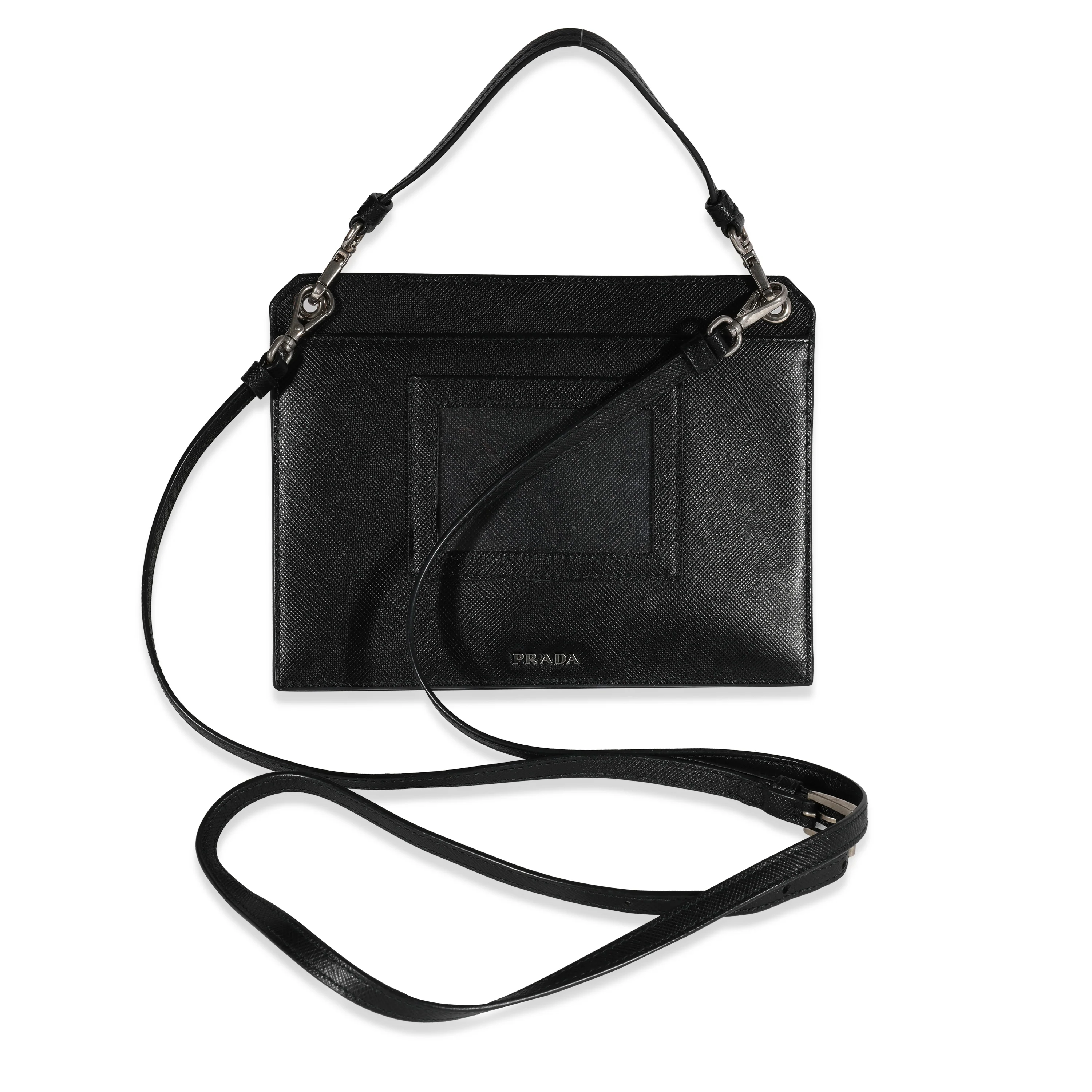 Black Saffiano Leather Retro Logo Flat Crossbody - Image 3