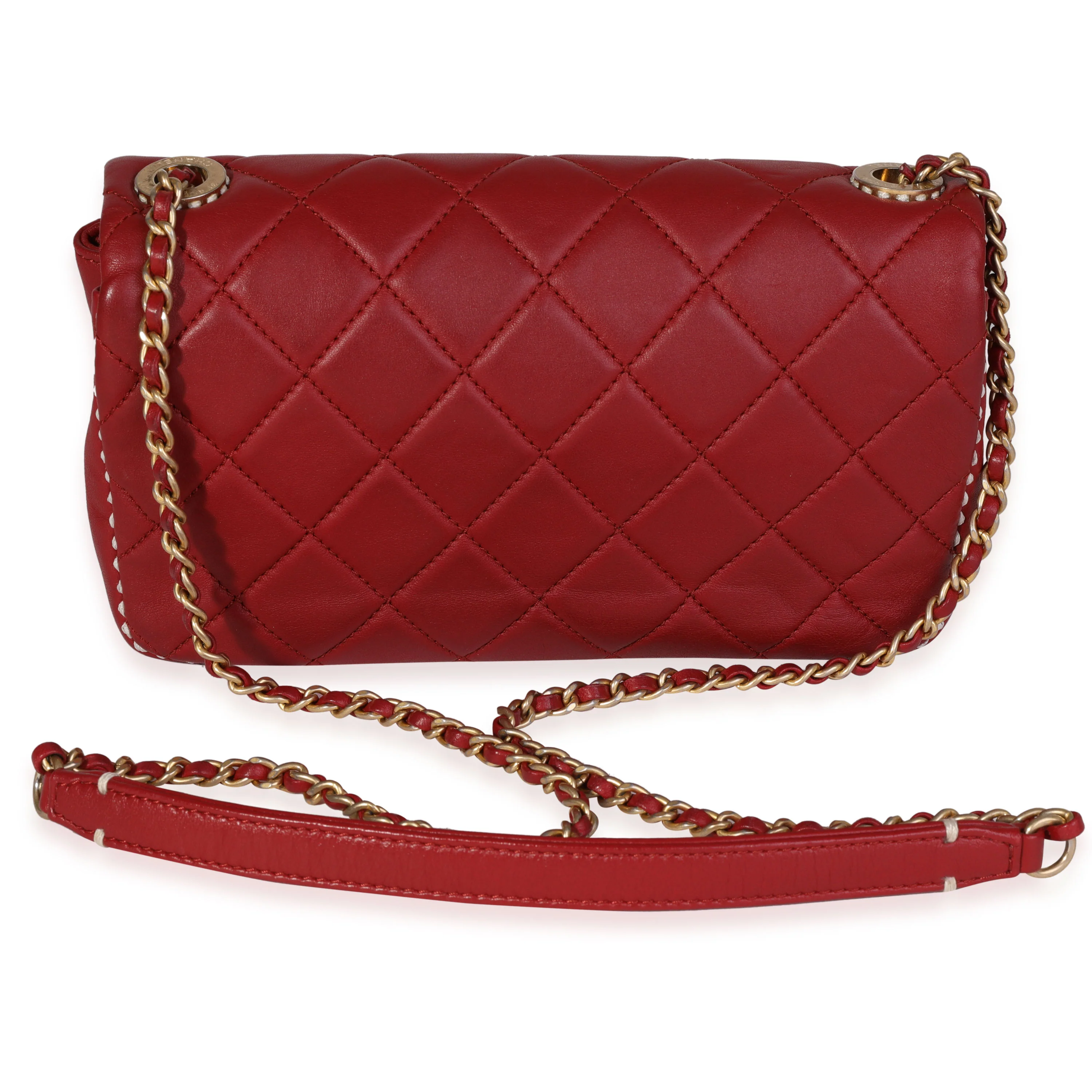 Chanel Red Quilted Lambskin Small Stitched Single Flap Bag - Image 3