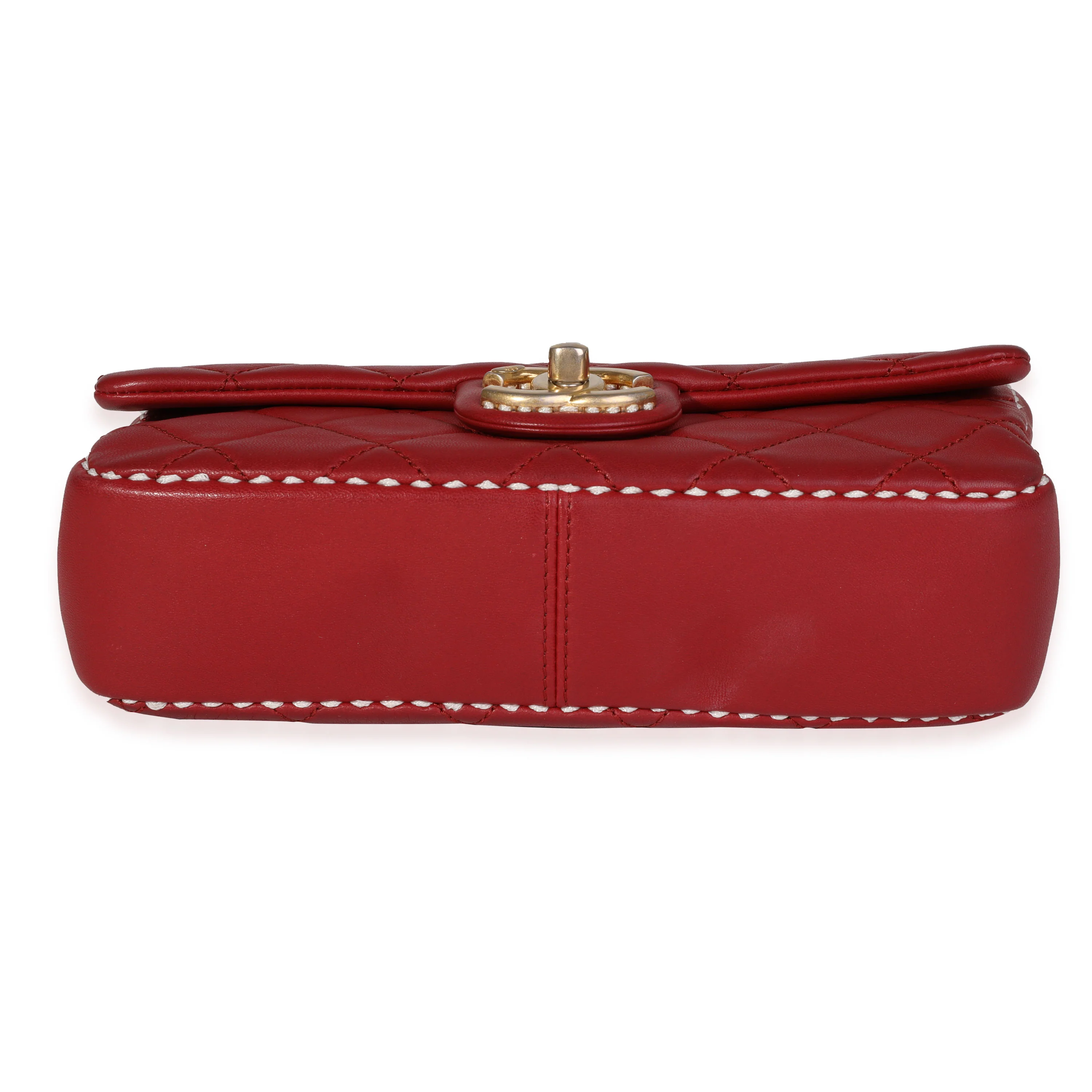 Chanel Red Quilted Lambskin Small Stitched Single Flap Bag - Image 5