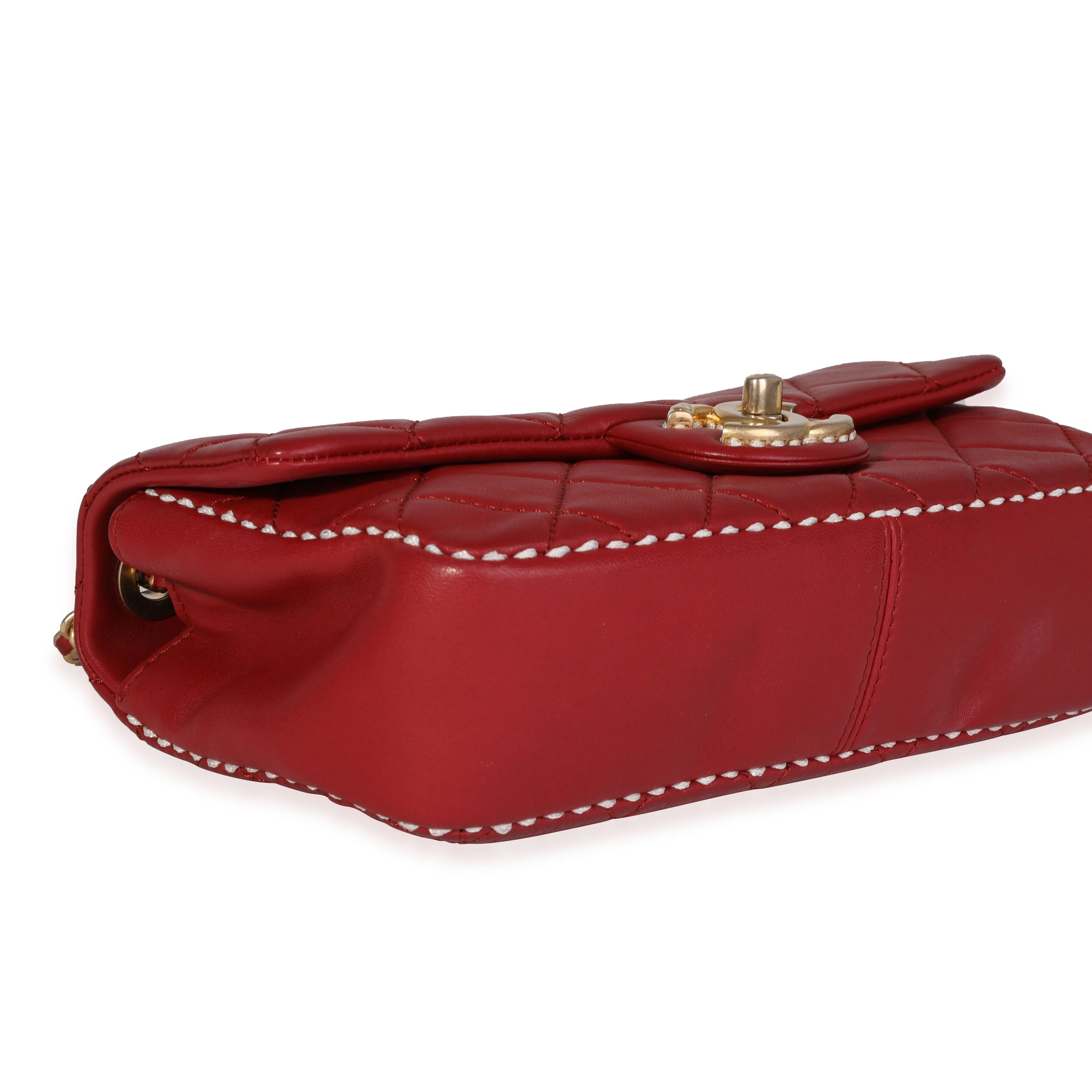 Chanel Red Quilted Lambskin Small Stitched Single Flap Bag - Image 6