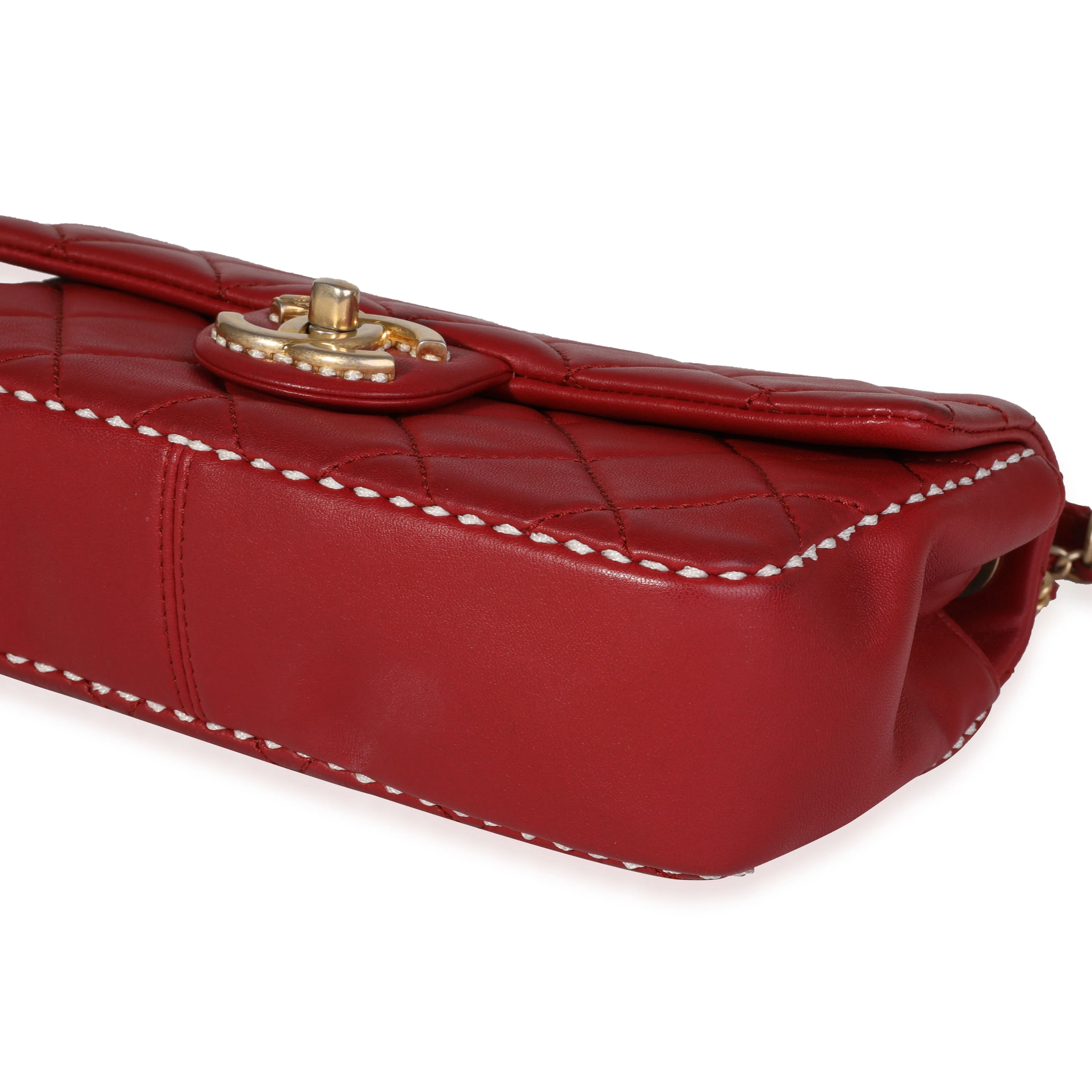 Chanel Red Quilted Lambskin Small Stitched Single Flap Bag - Image 7
