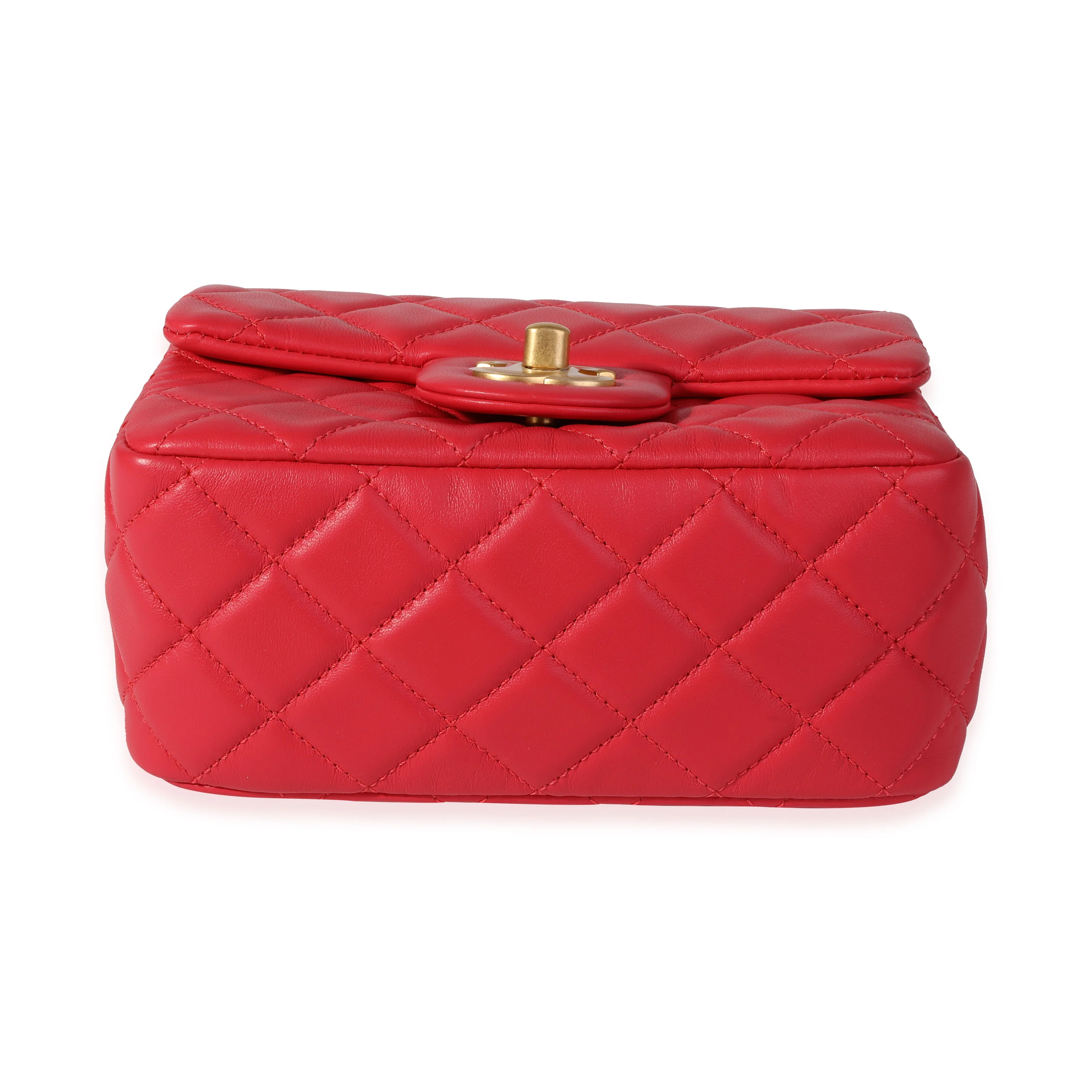 Chanel Strawberry Red Quilted Lambskin Pearl Crush Mini Flap Bag - Image 5
