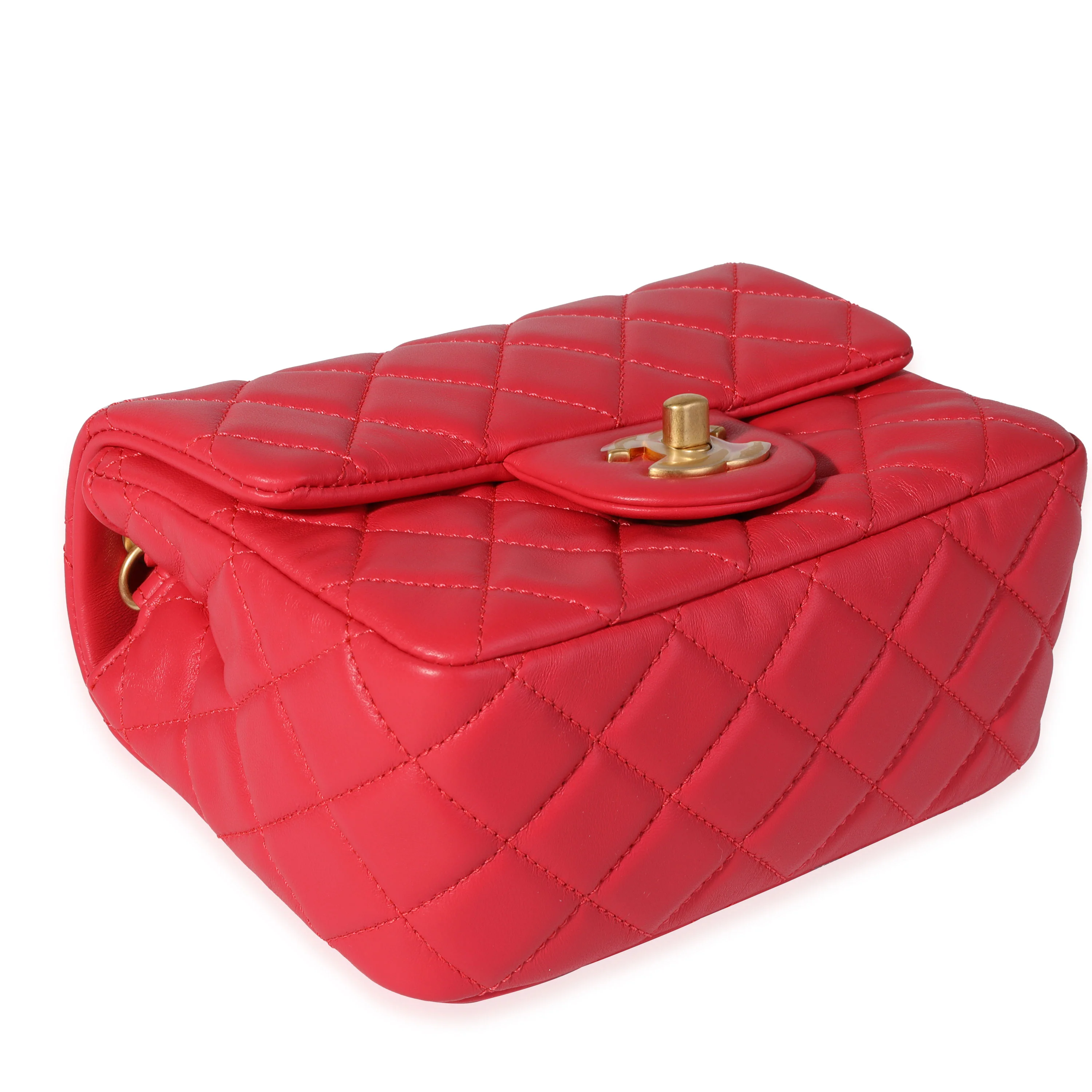 Chanel Strawberry Red Quilted Lambskin Pearl Crush Mini Flap Bag - Image 7