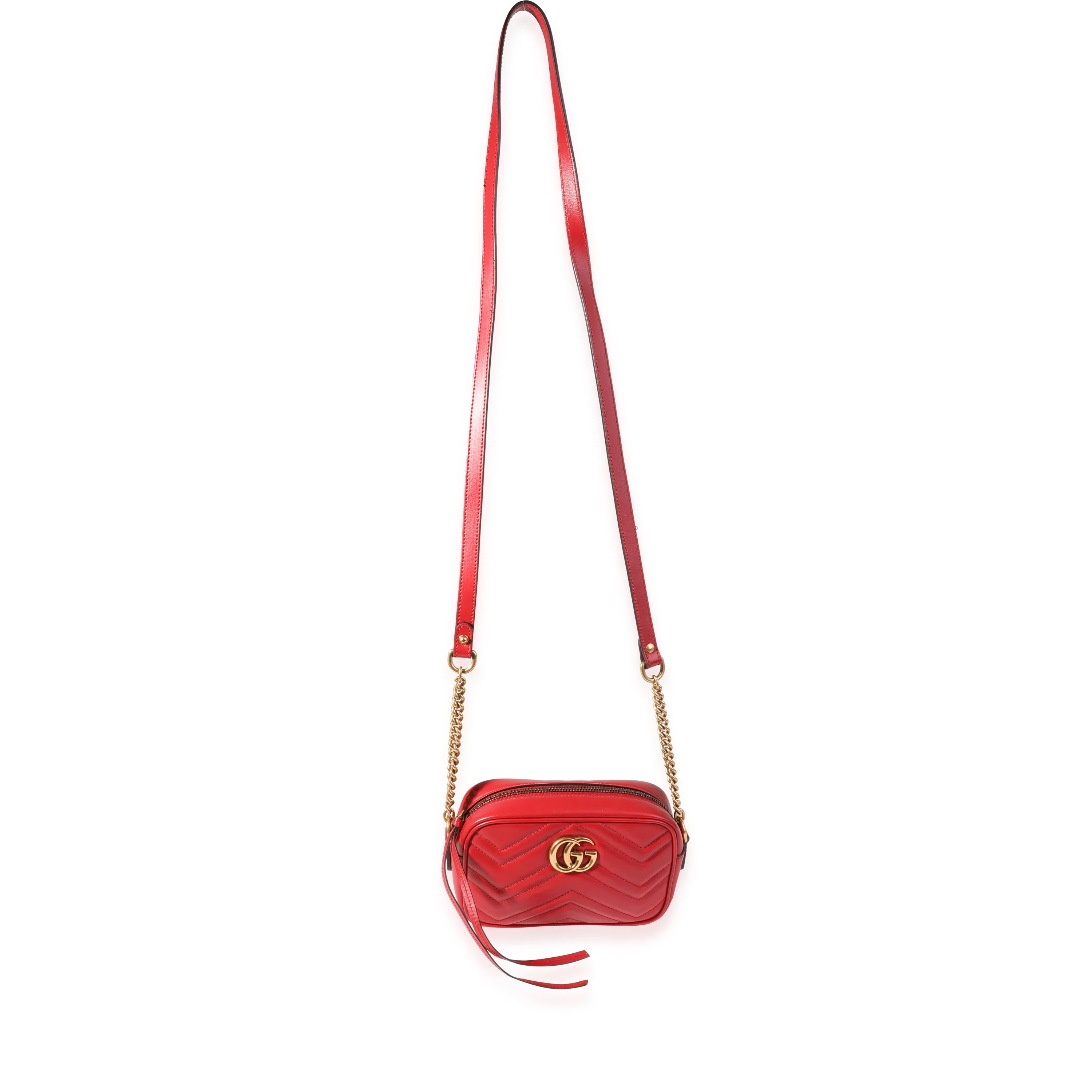 Gucci Red Matelassé Leather GG Marmont Mini Bag - Image 4