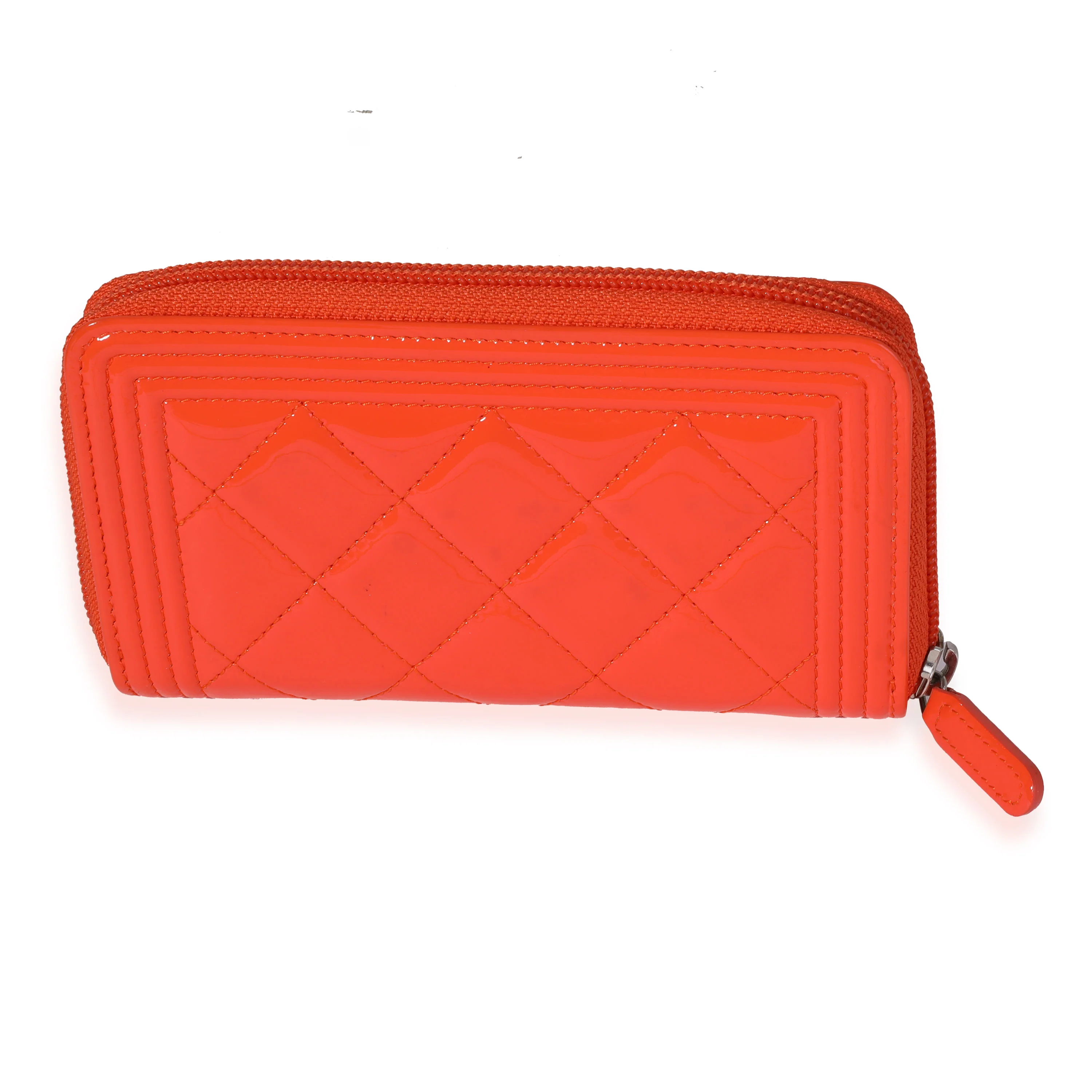 Chanel Orange Quilted Patent Leather Zip-Around Boy Wallet - Image 3