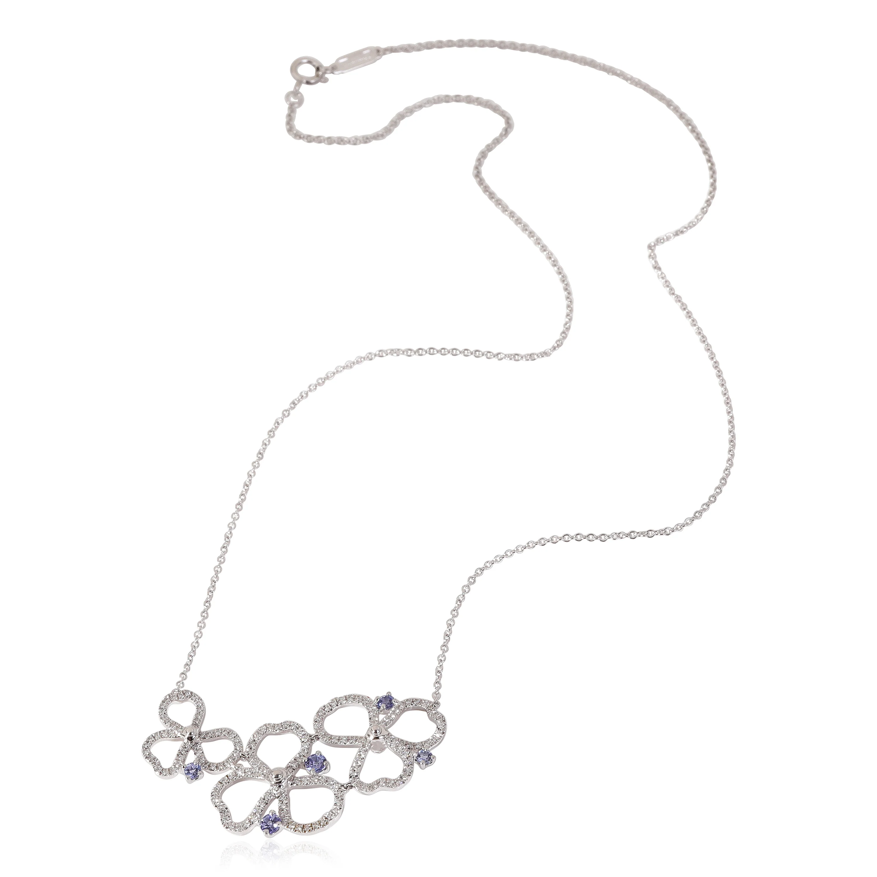Paper Flowers Necklace with Diamonds & Tanzanite in Platinum - Image 3