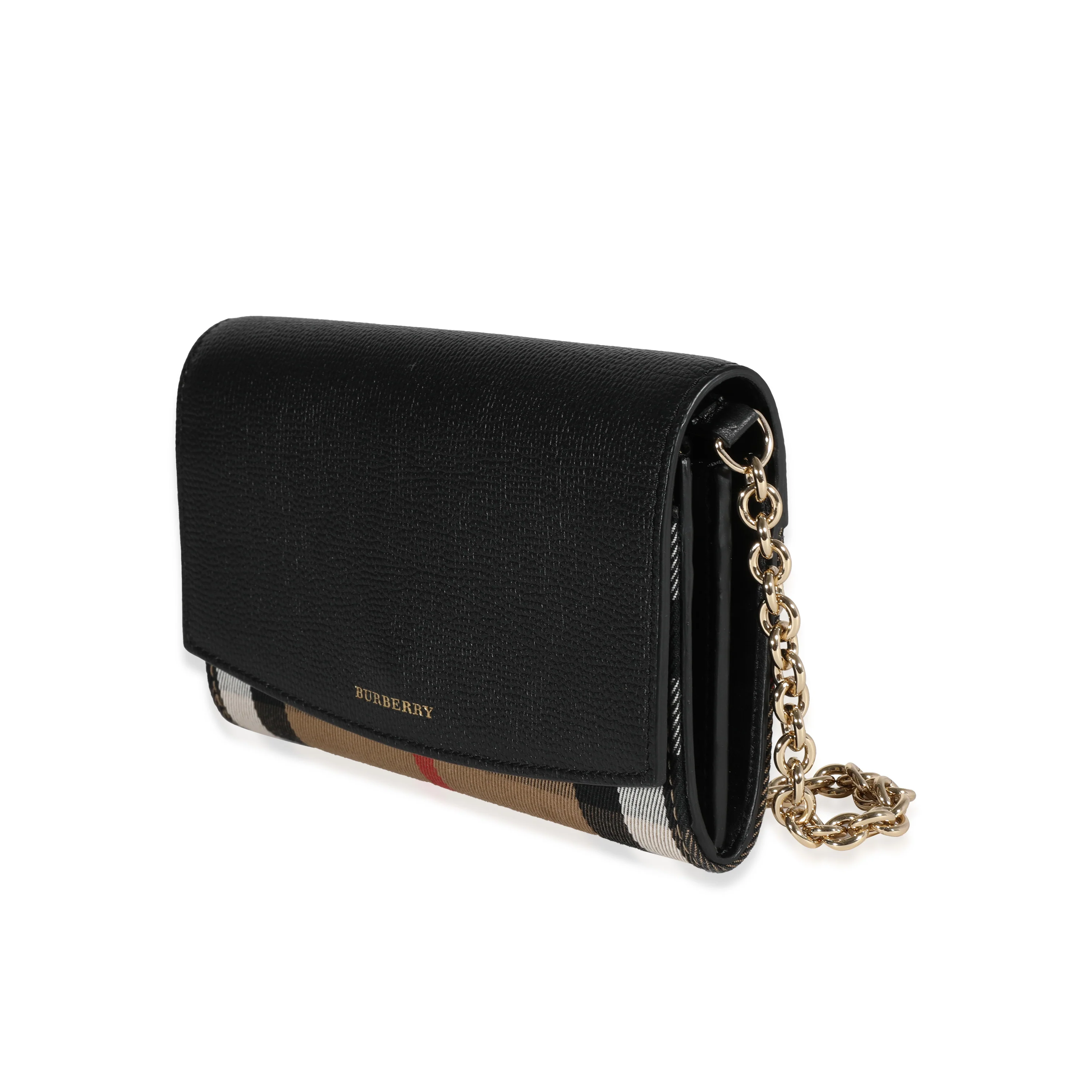 Burberry House Check & Black Leather Chain Wallet - Image 2