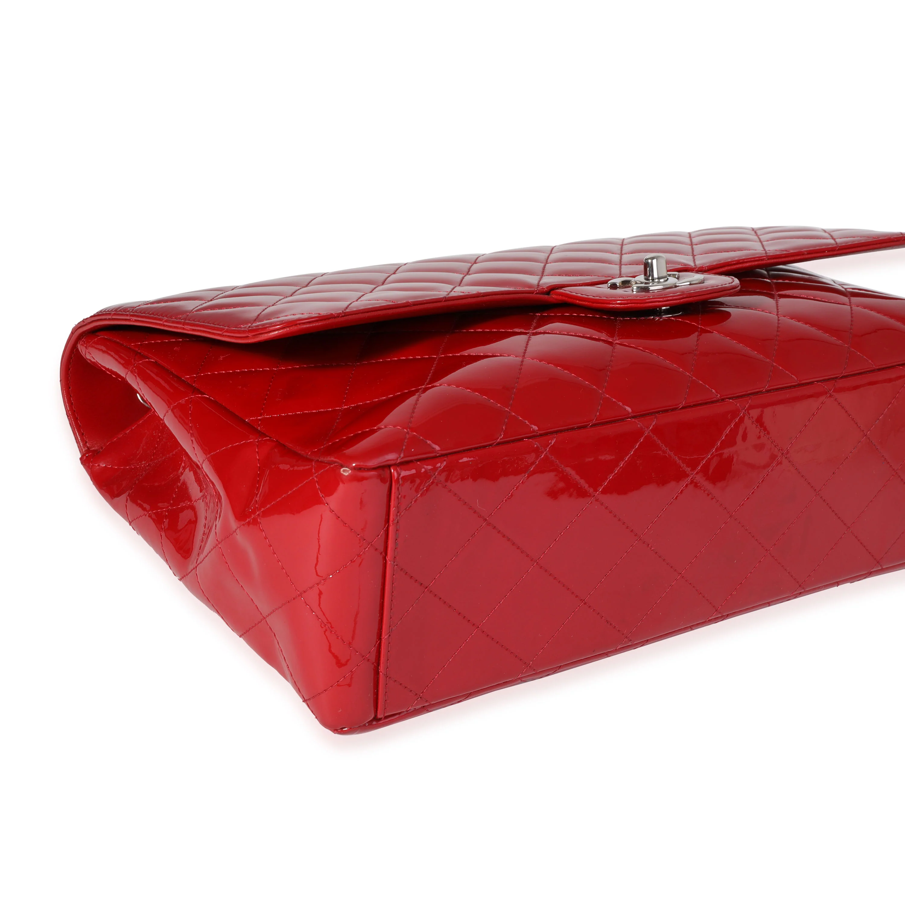 Chanel Red Quilted Patent Leather Maxi Classic Single Flap Bag - Image 6