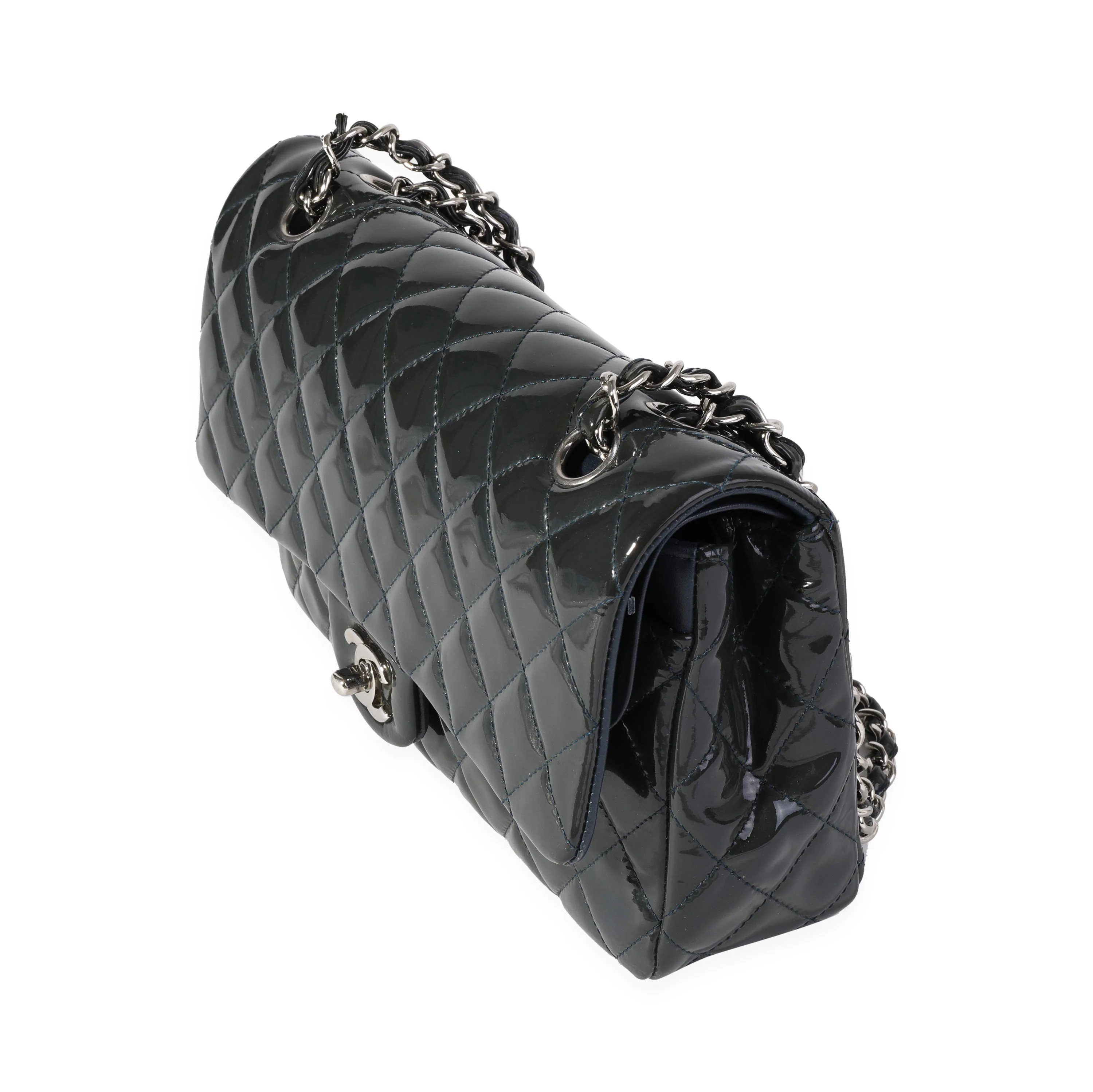 Shadow & Blue Quilted Patent Leather Medium Classic Double Flap Bag - Image 2