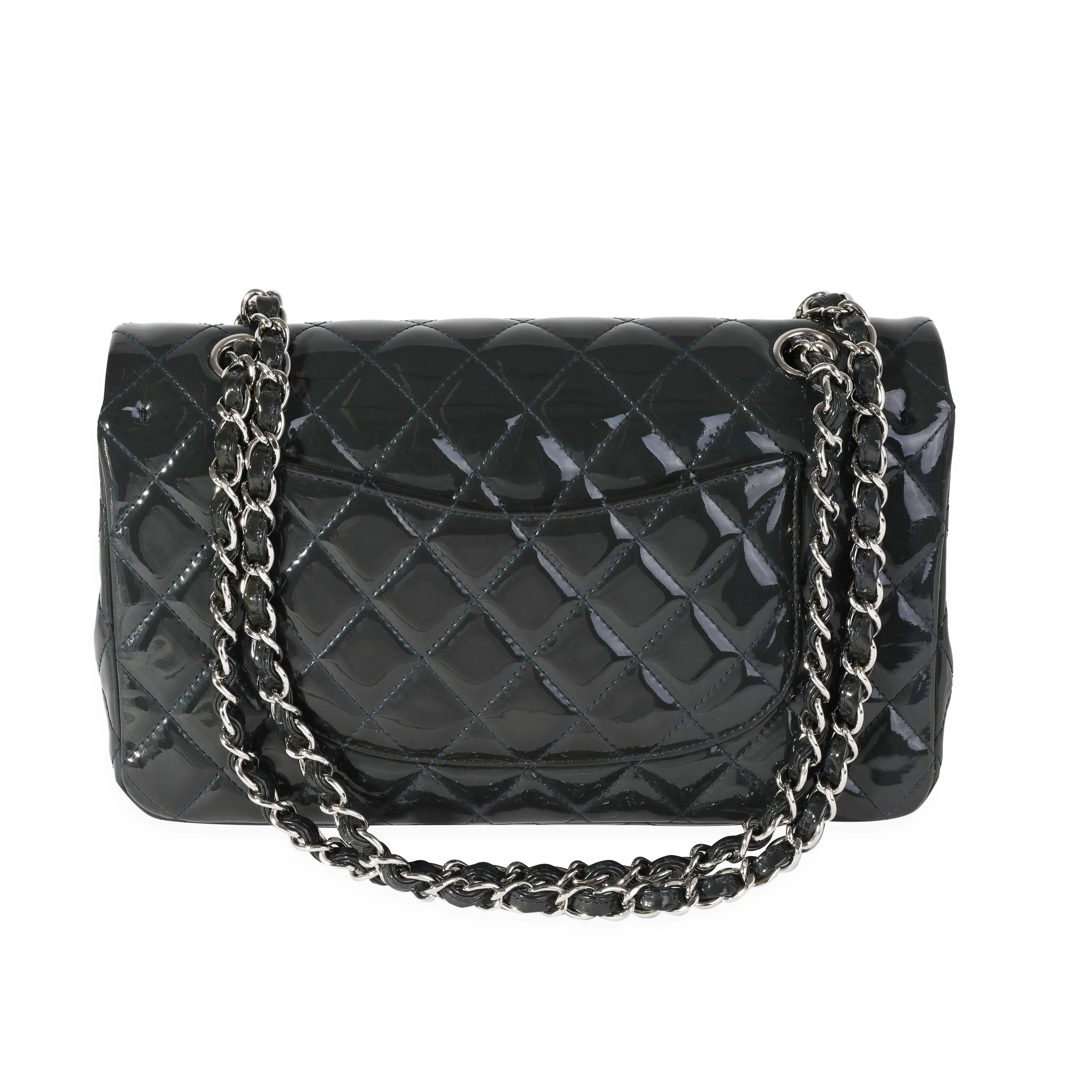 Shadow & Blue Quilted Patent Leather Medium Classic Double Flap Bag - Image 3