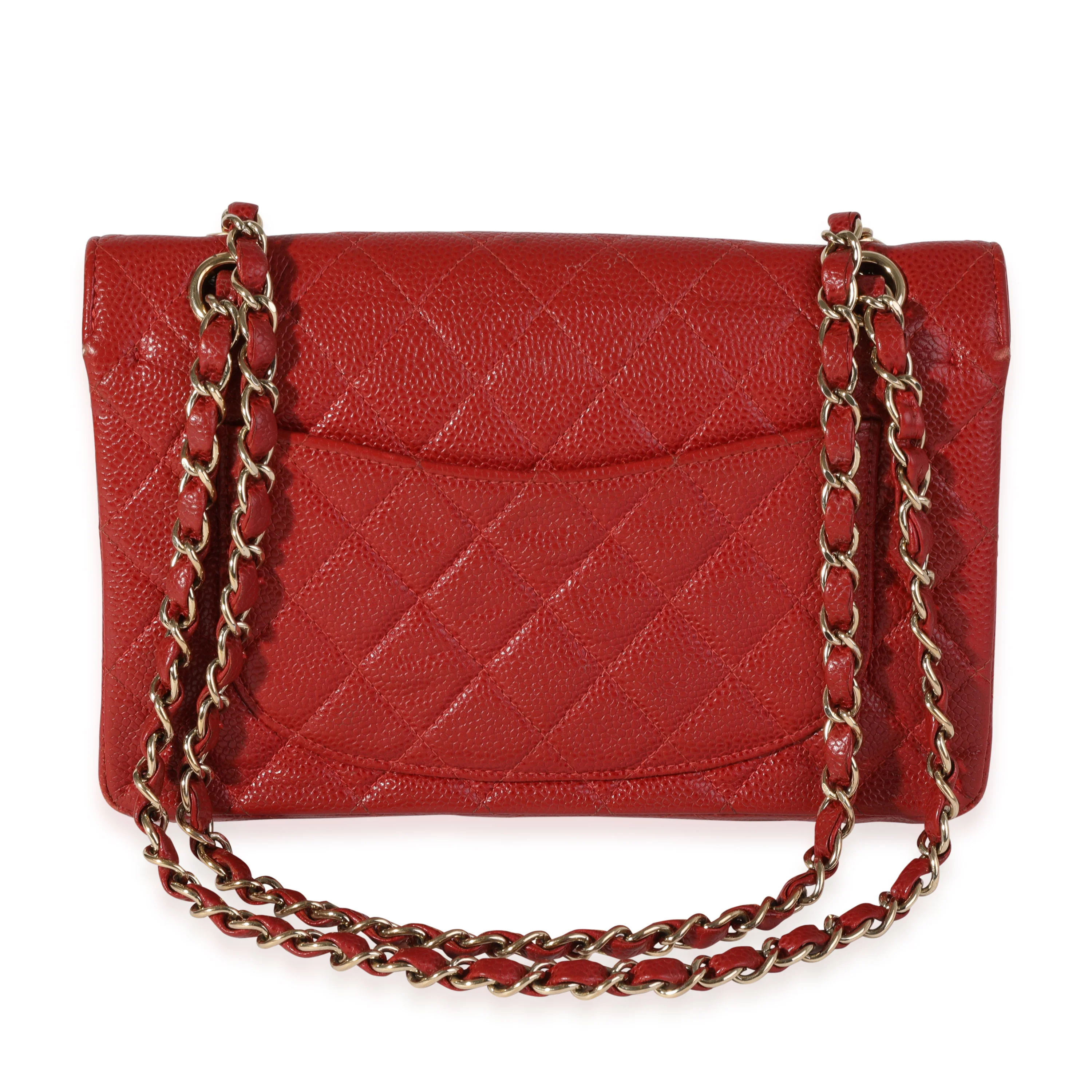 Chanel Red Quilted Caviar Small Classic Double Flap Bag - Image 3