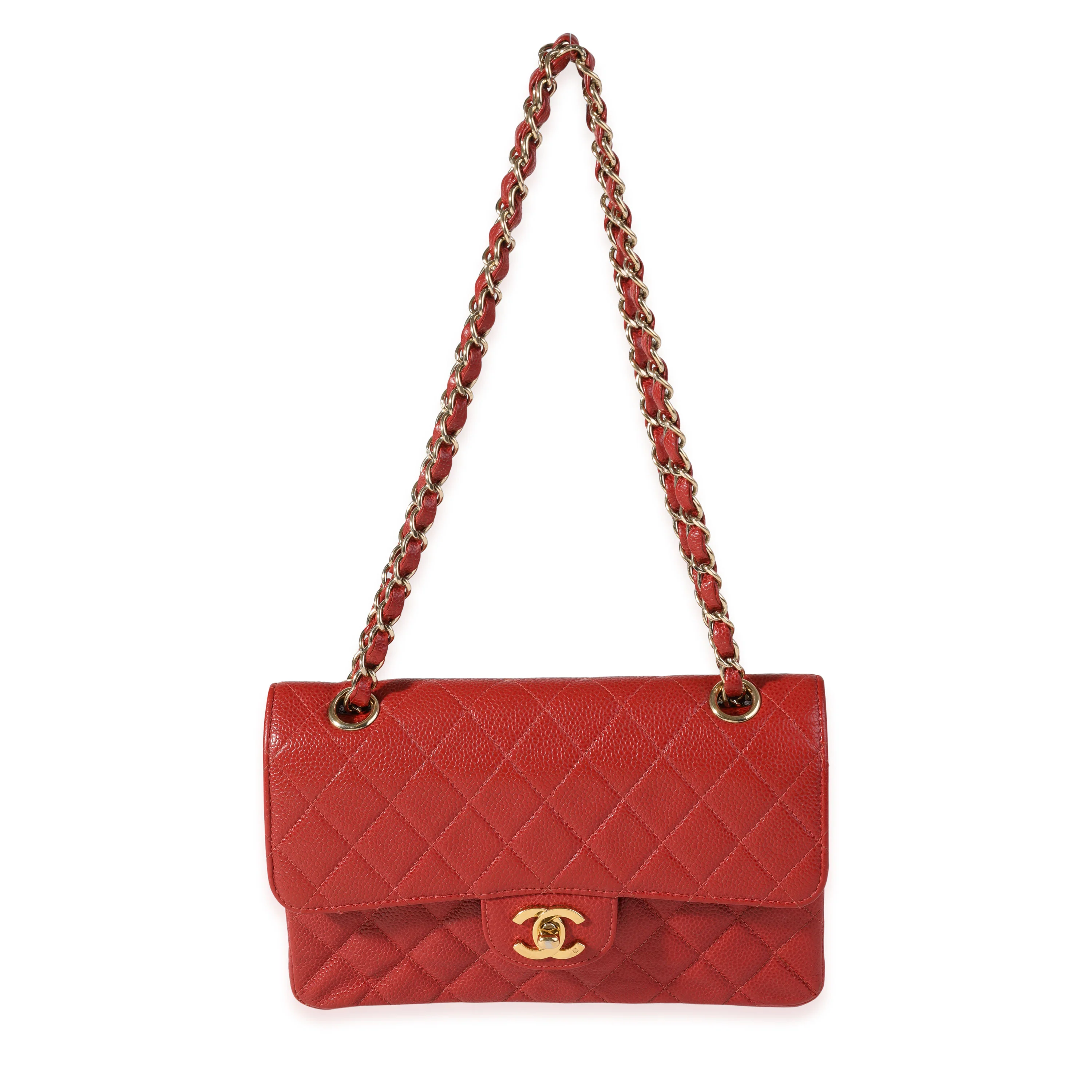 Chanel Red Quilted Caviar Small Classic Double Flap Bag - Image 4
