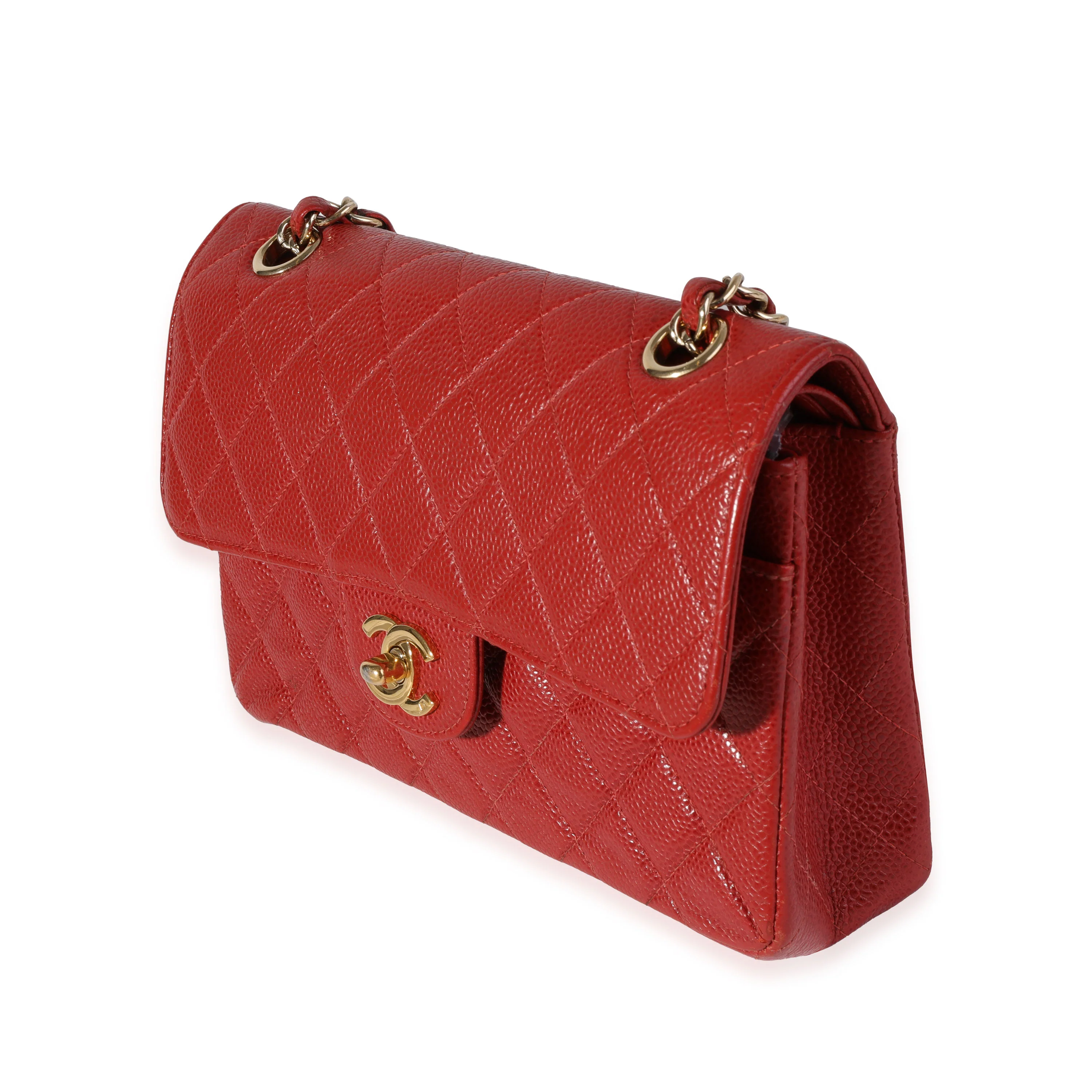 Chanel Red Quilted Caviar Small Classic Double Flap Bag - Image 2
