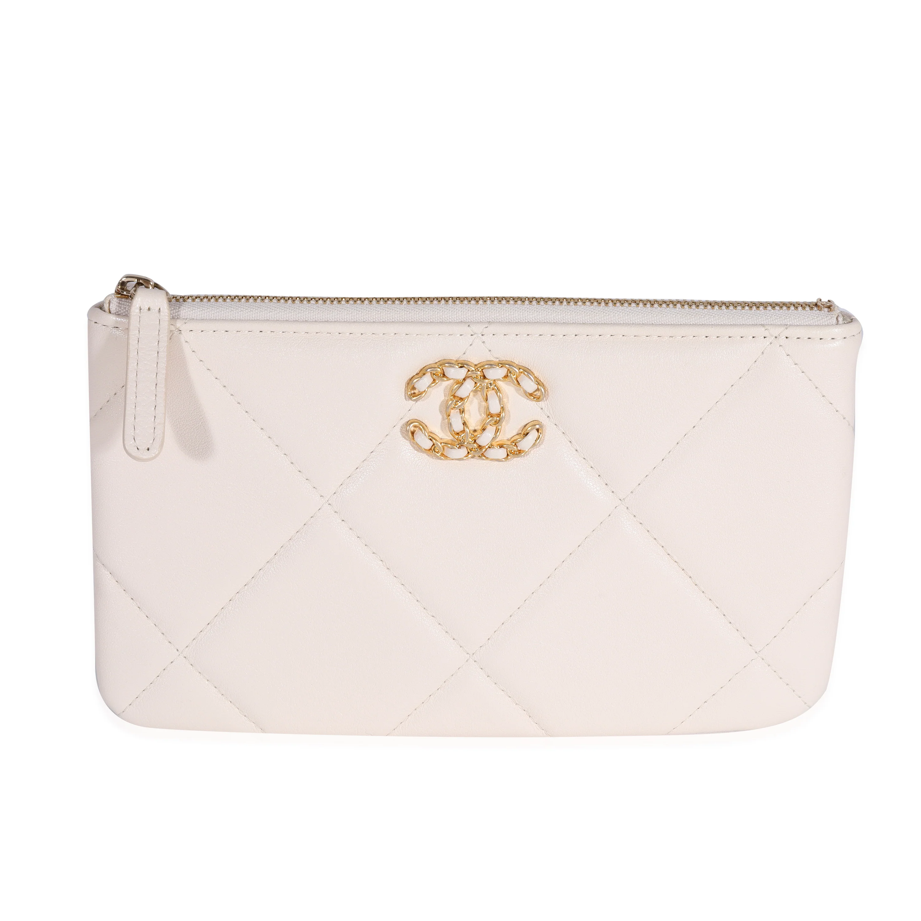 Chanel White Quilted Lambskin Chanel 19 Pouch