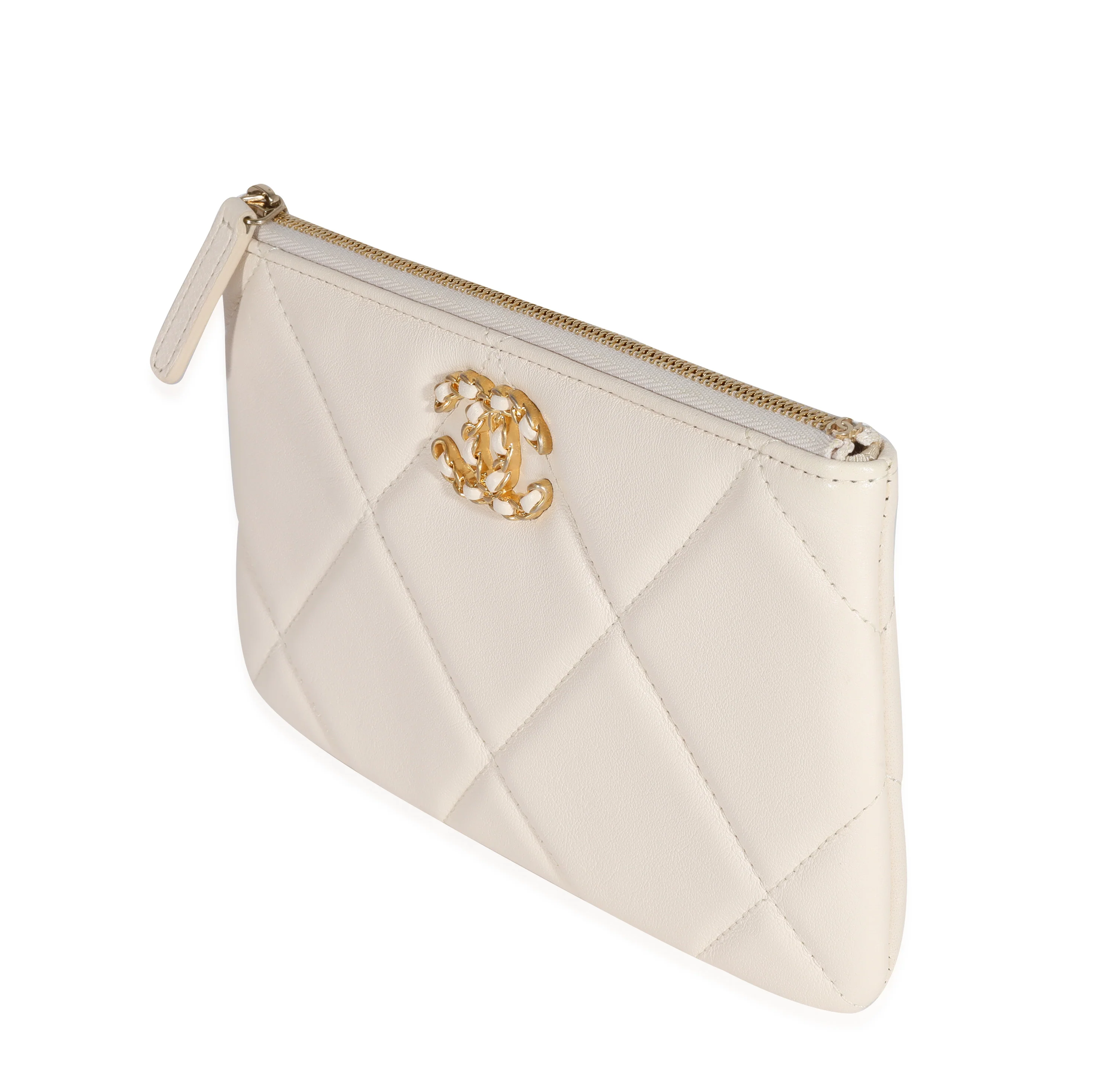 Chanel White Quilted Lambskin Chanel 19 Pouch - Image 2