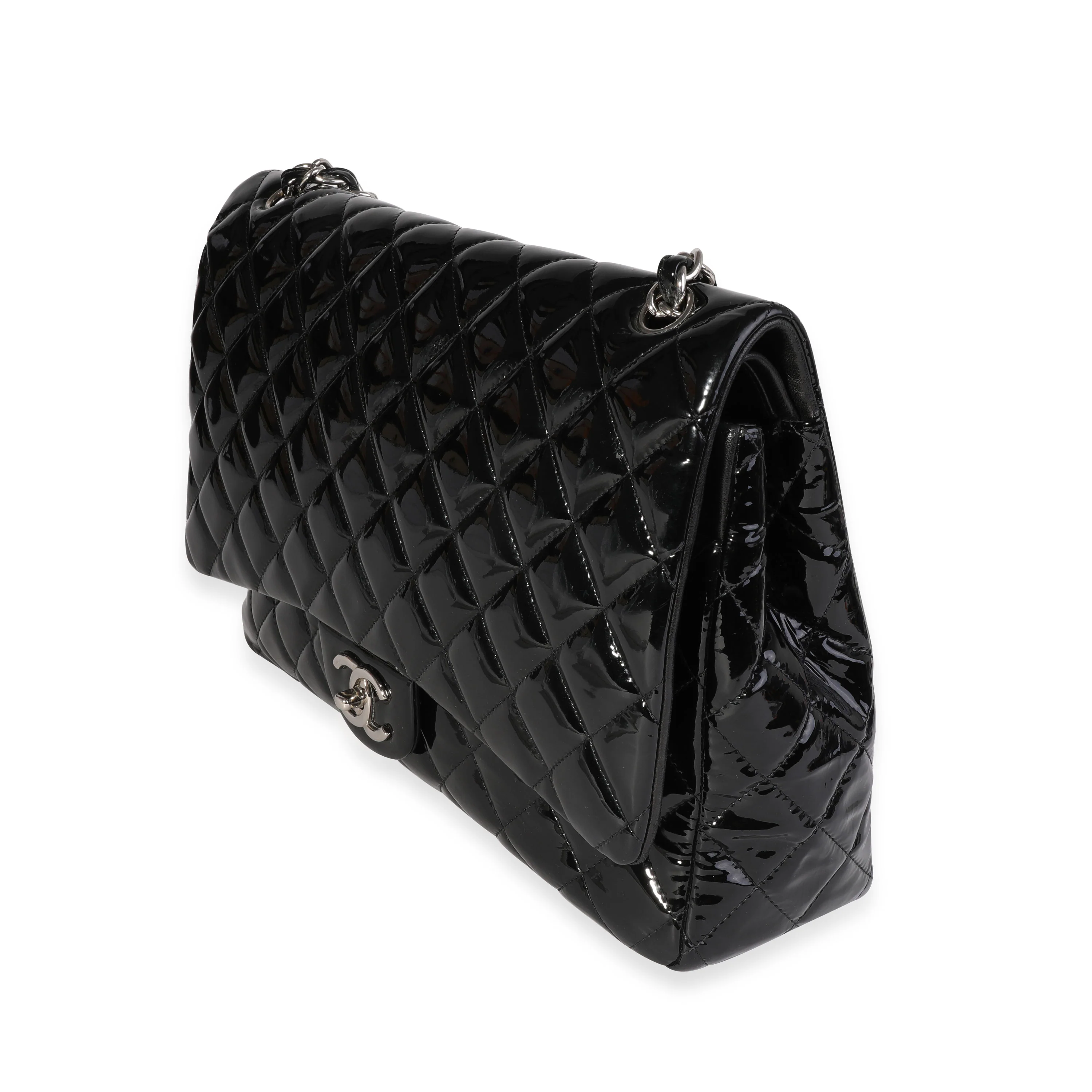 Black Quilted Patent Leather Maxi Classic Double Flap Bag - Image 2