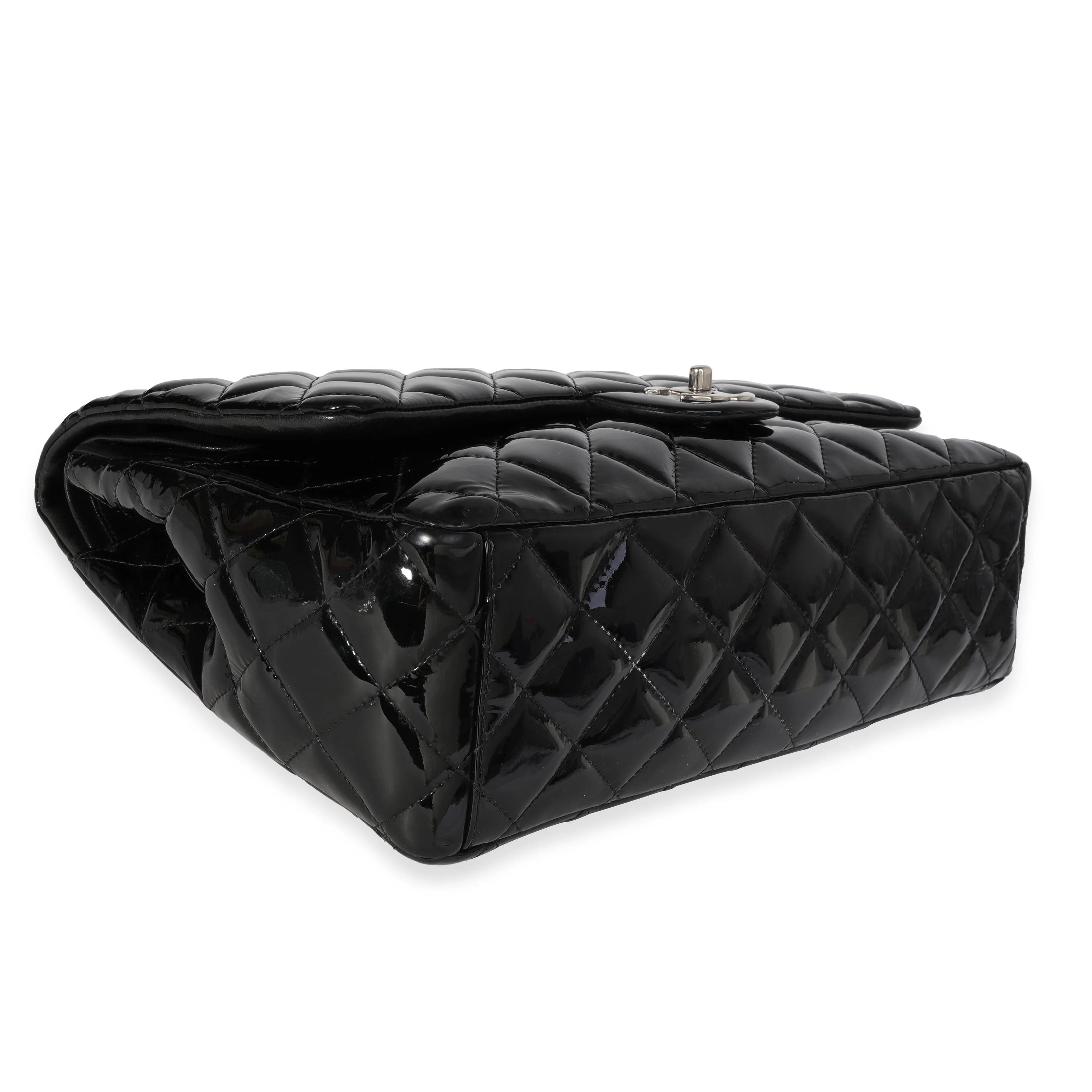 Black Quilted Patent Leather Maxi Classic Double Flap Bag - Image 6