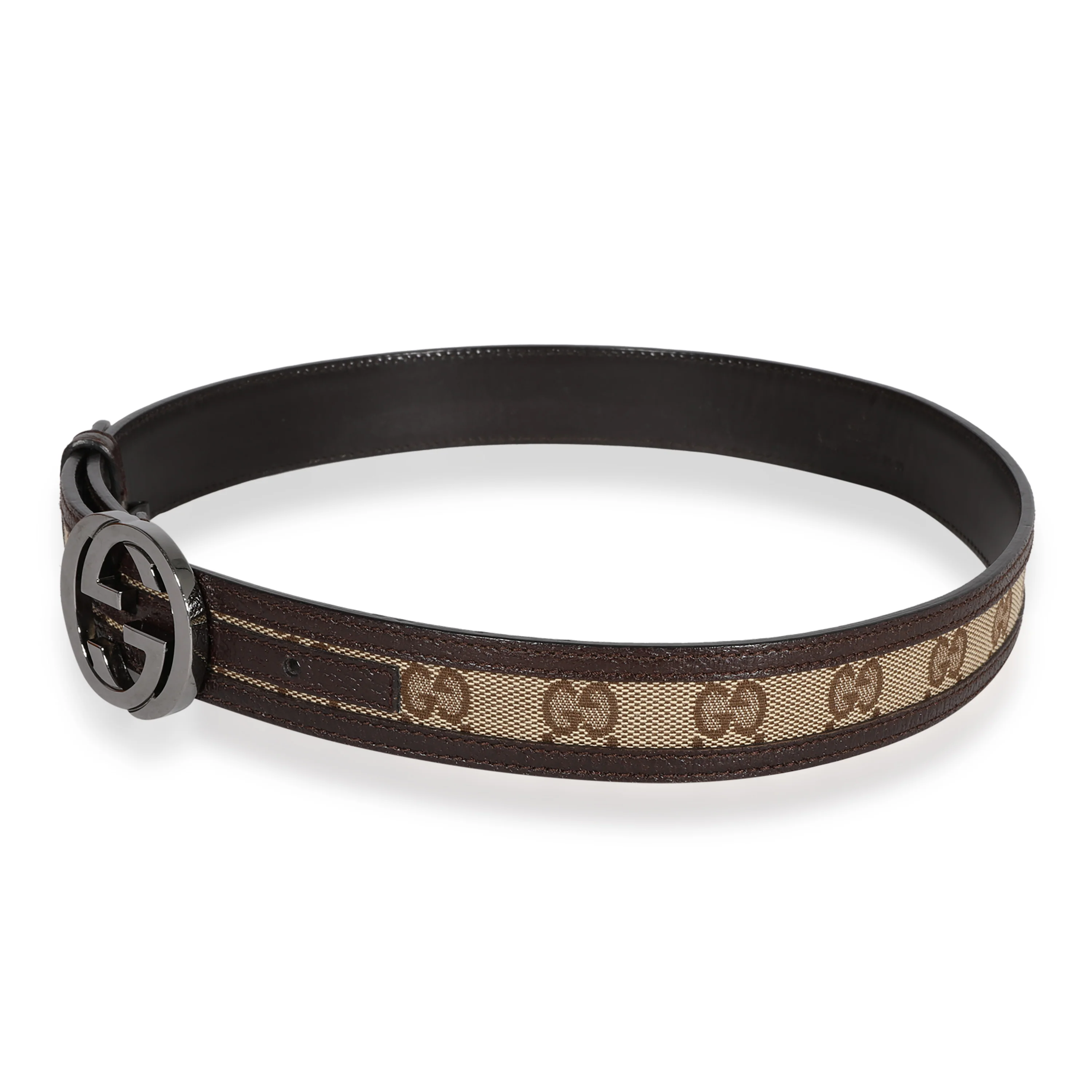 GG Canvas & Brown Leather Interlocking G Belt 75 - Image 2