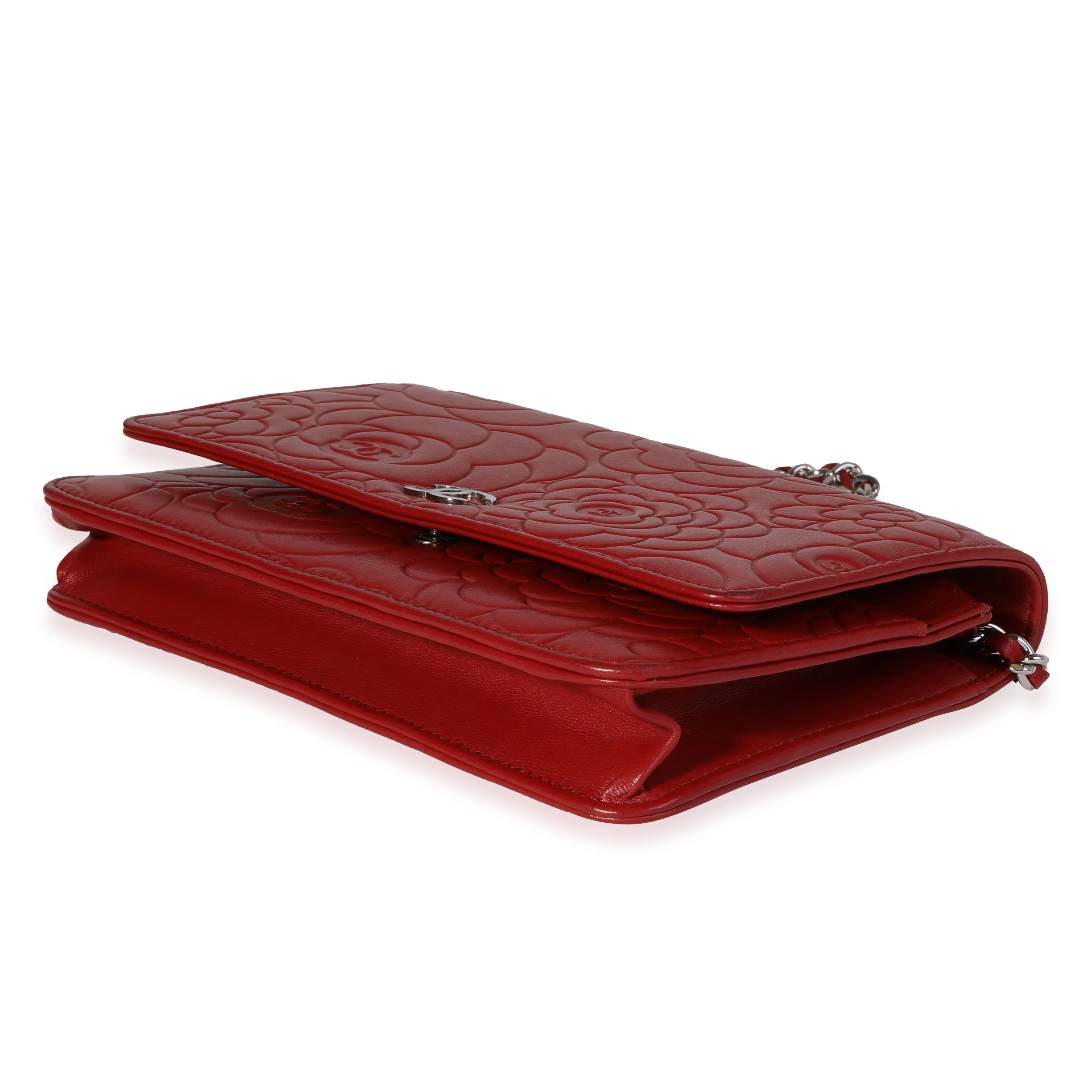 Chanel Red Camellia-Embossed Leather Wallet on Chain - Image 5