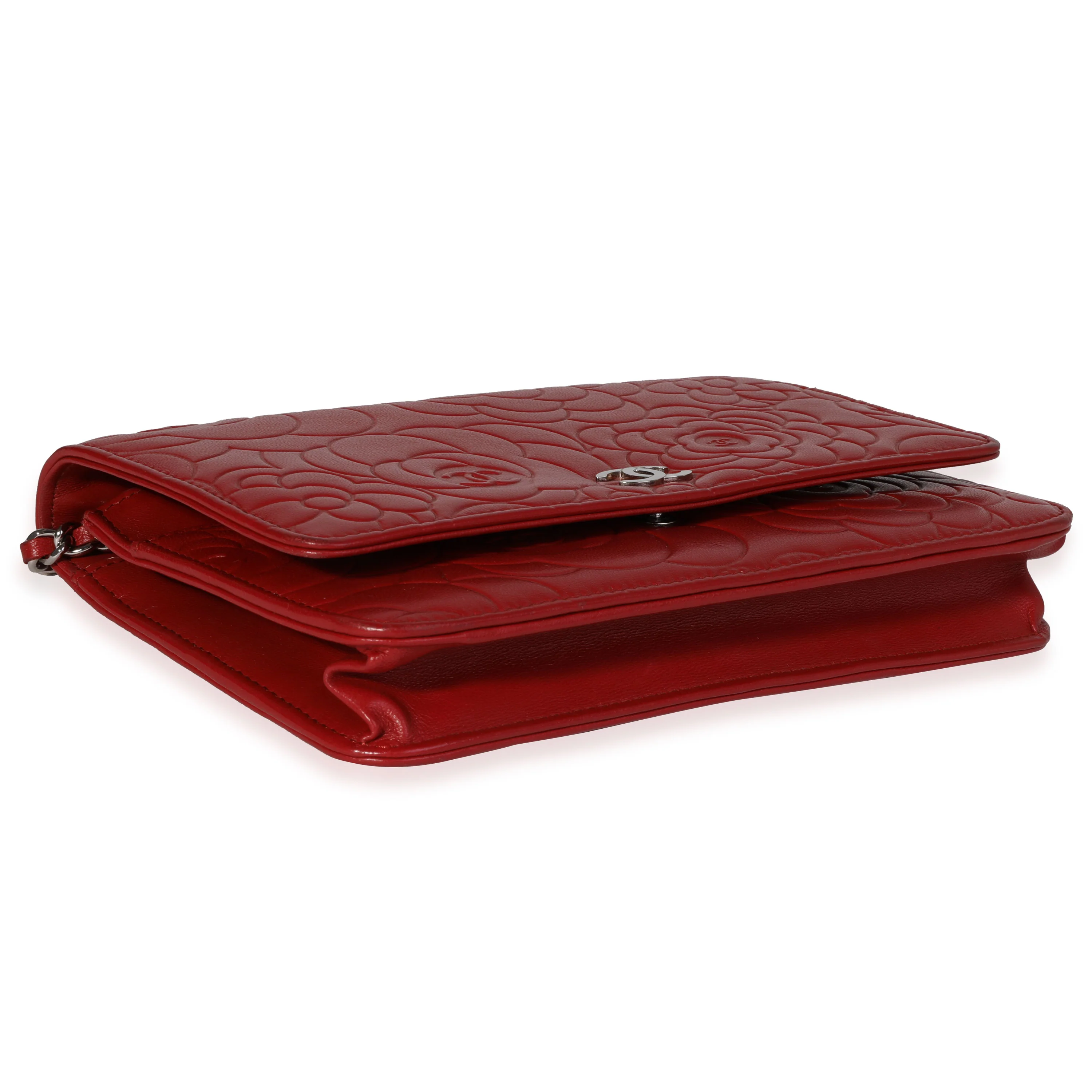 Chanel Red Camellia-Embossed Leather Wallet on Chain - Image 6