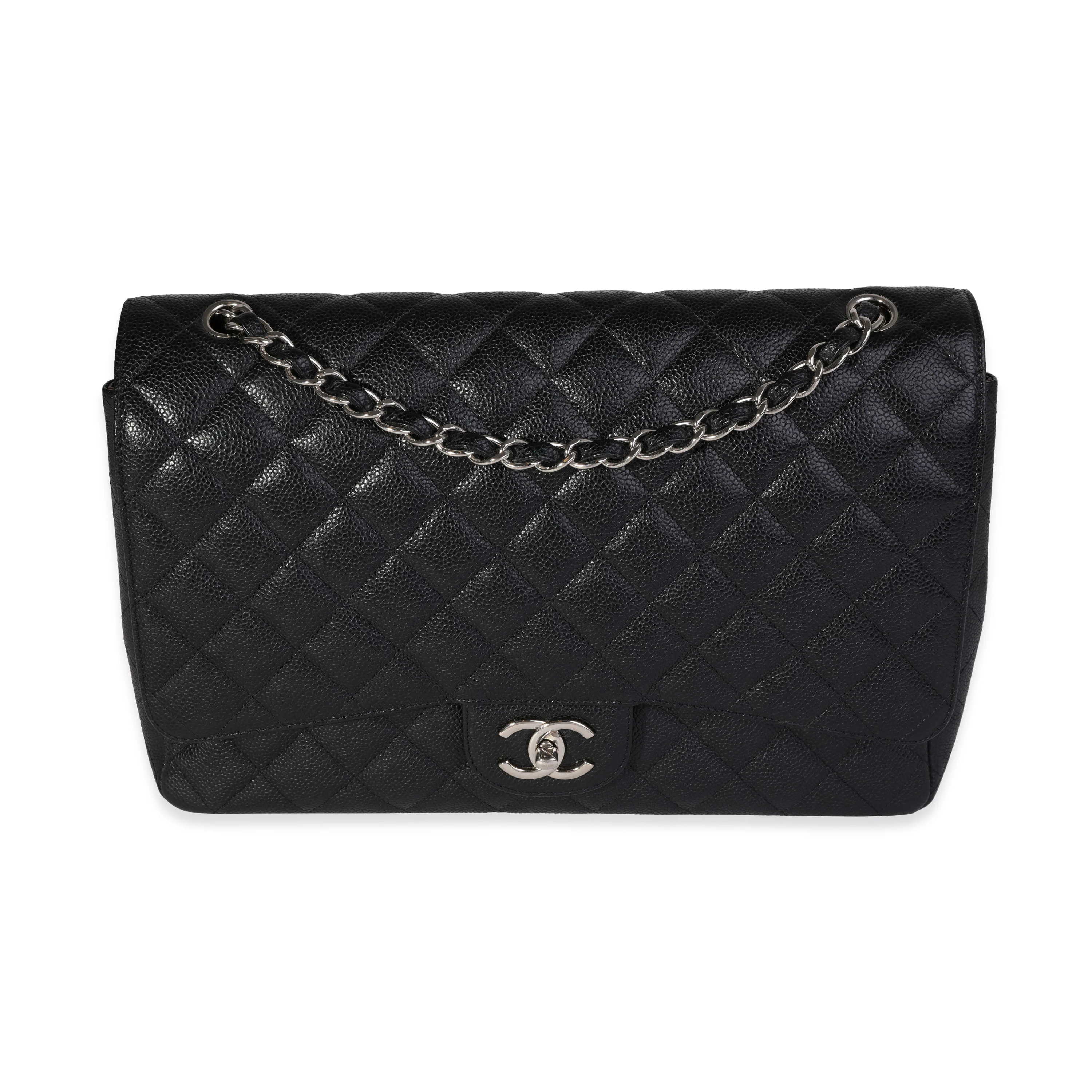 Black Quilted Caviar Maxi Classic Double Flap Bag