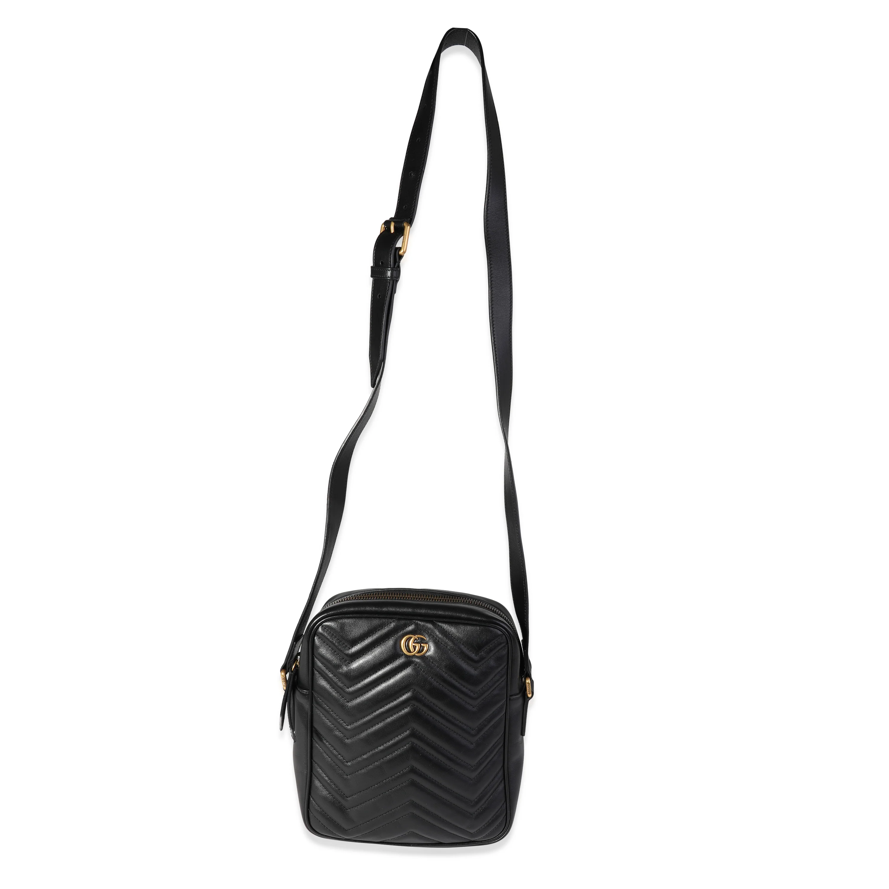 Gucci Black Matelassé Leather Marmont Messenger Bag - Image 4