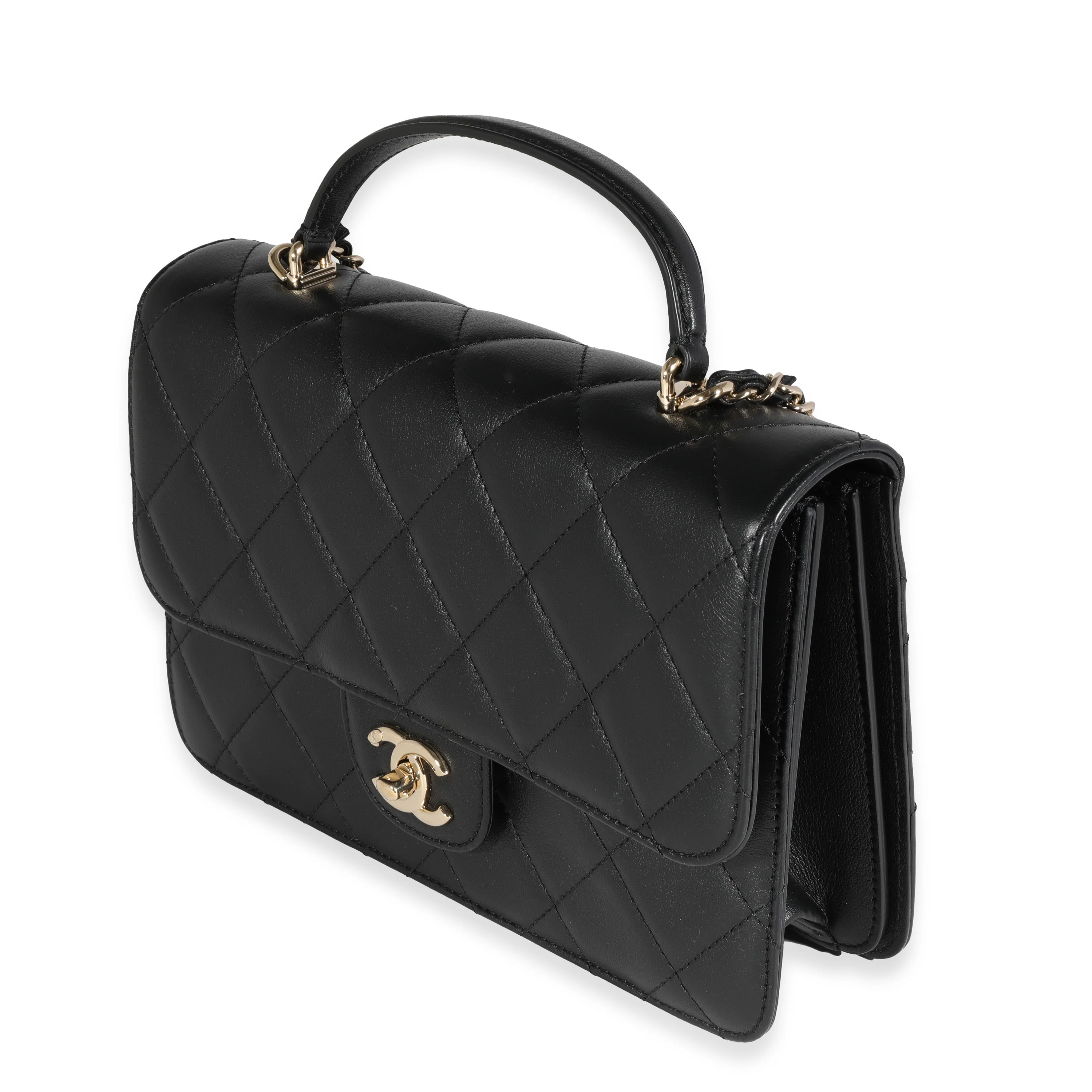 Chanel Black Quilted Lambskin Coco Lady Top Handle Flap Bag - Image 2