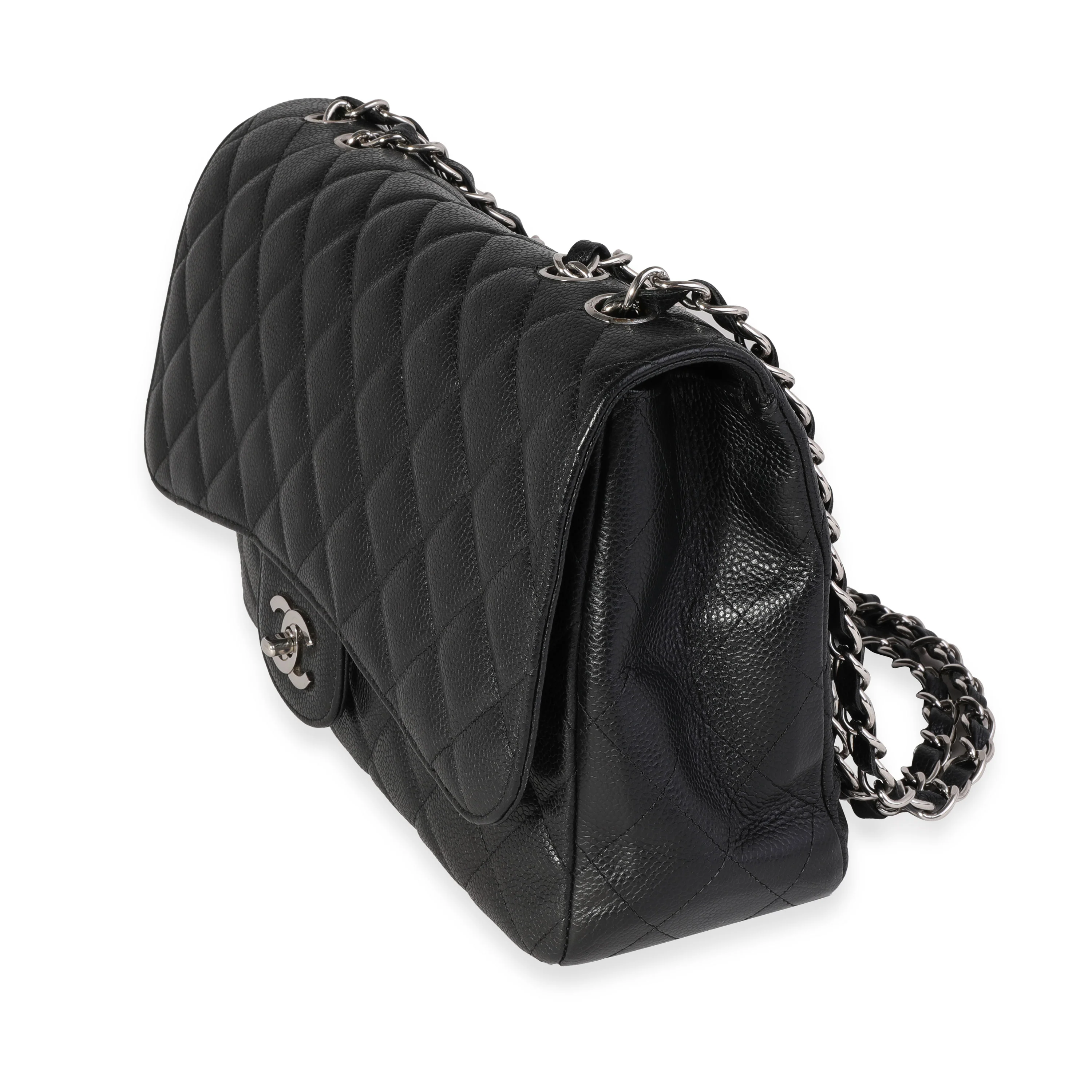 Chanel Black Quilted Caviar Jumbo Classic Single Flap Bag - Image 2