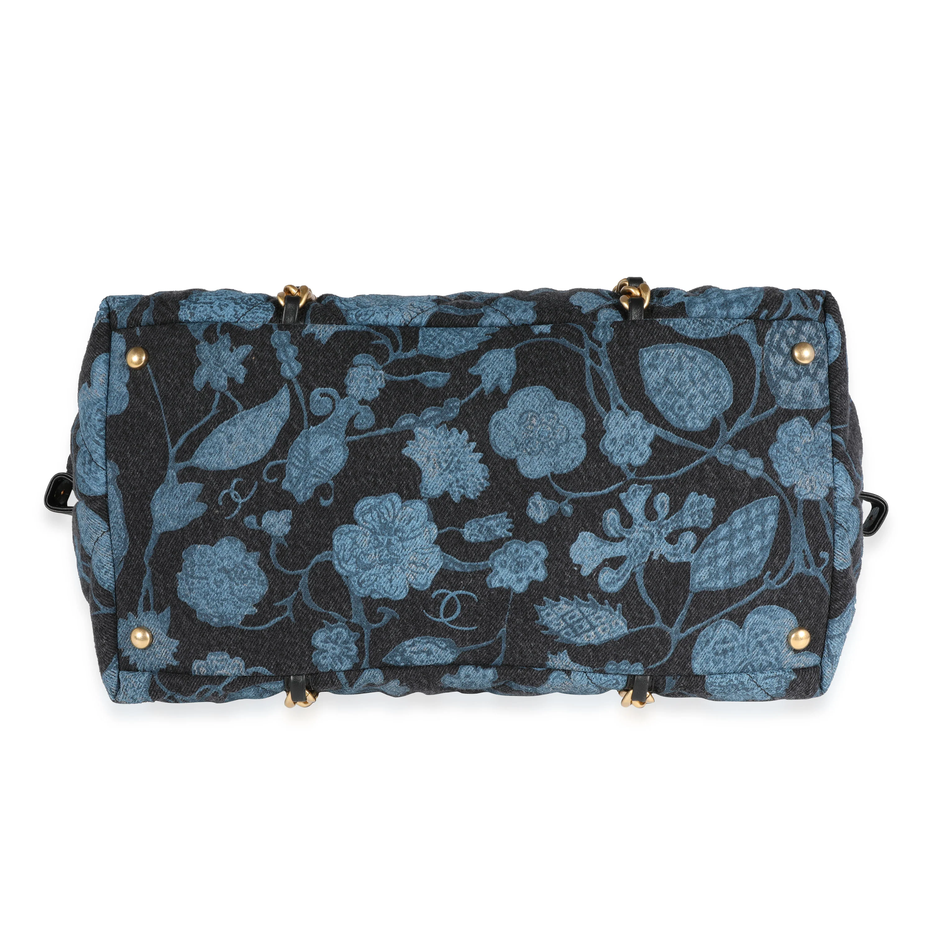 Chanel Blue Floral Quilted Denim Bowling Bag - Image 4