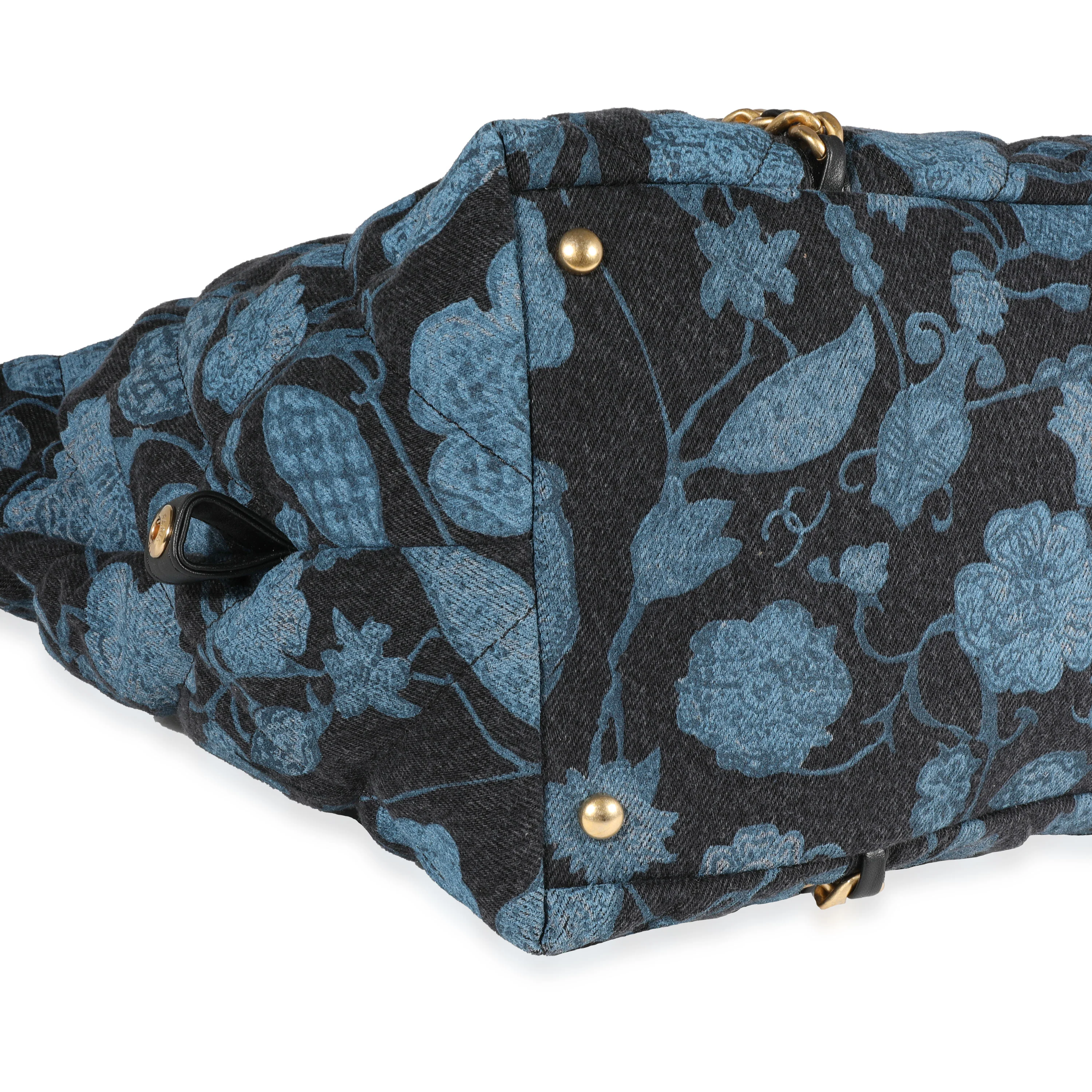 Chanel Blue Floral Quilted Denim Bowling Bag - Image 5