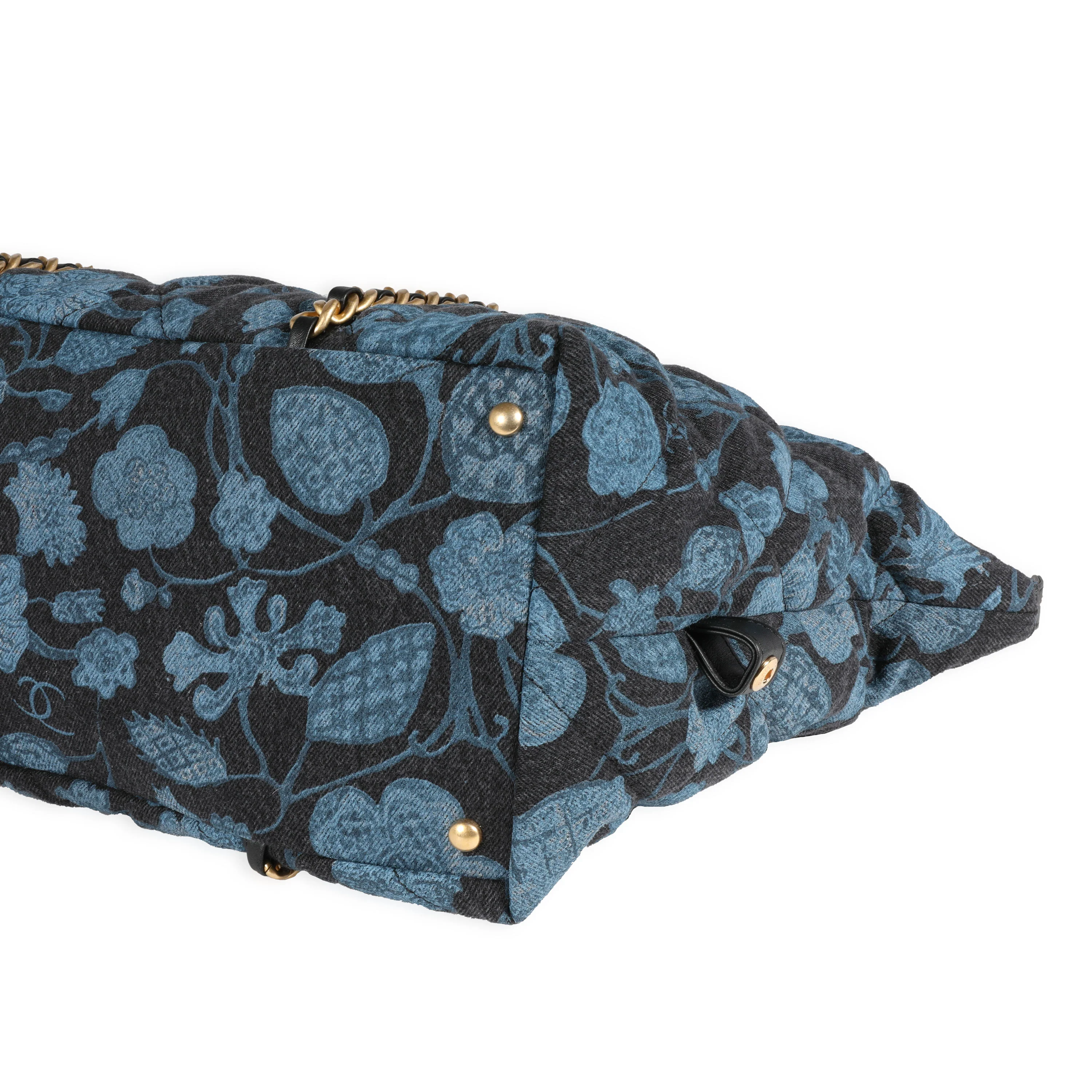 Chanel Blue Floral Quilted Denim Bowling Bag - Image 6