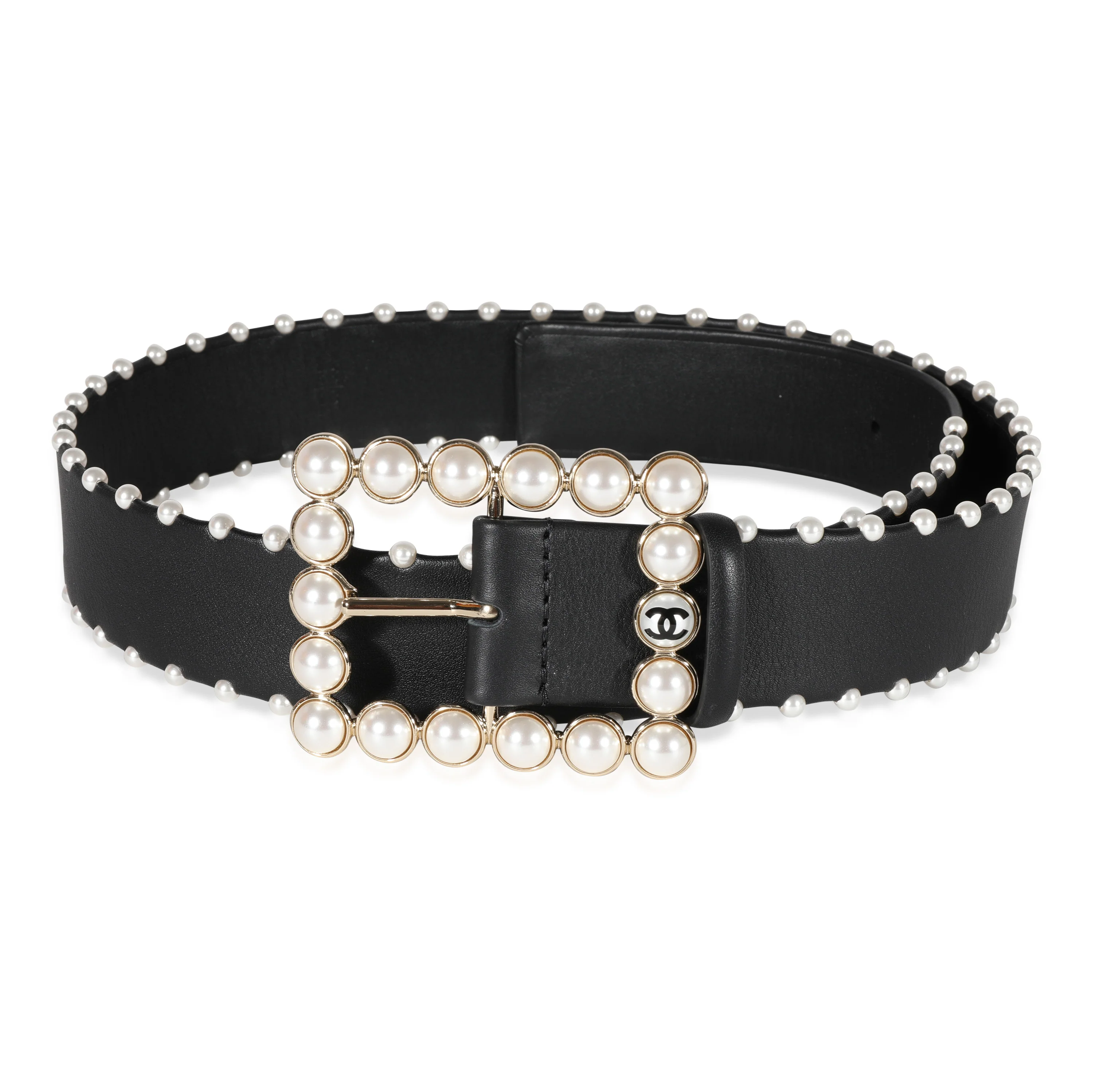 Chanel Runway Faux Pearl Black Leather Belt - Image 3