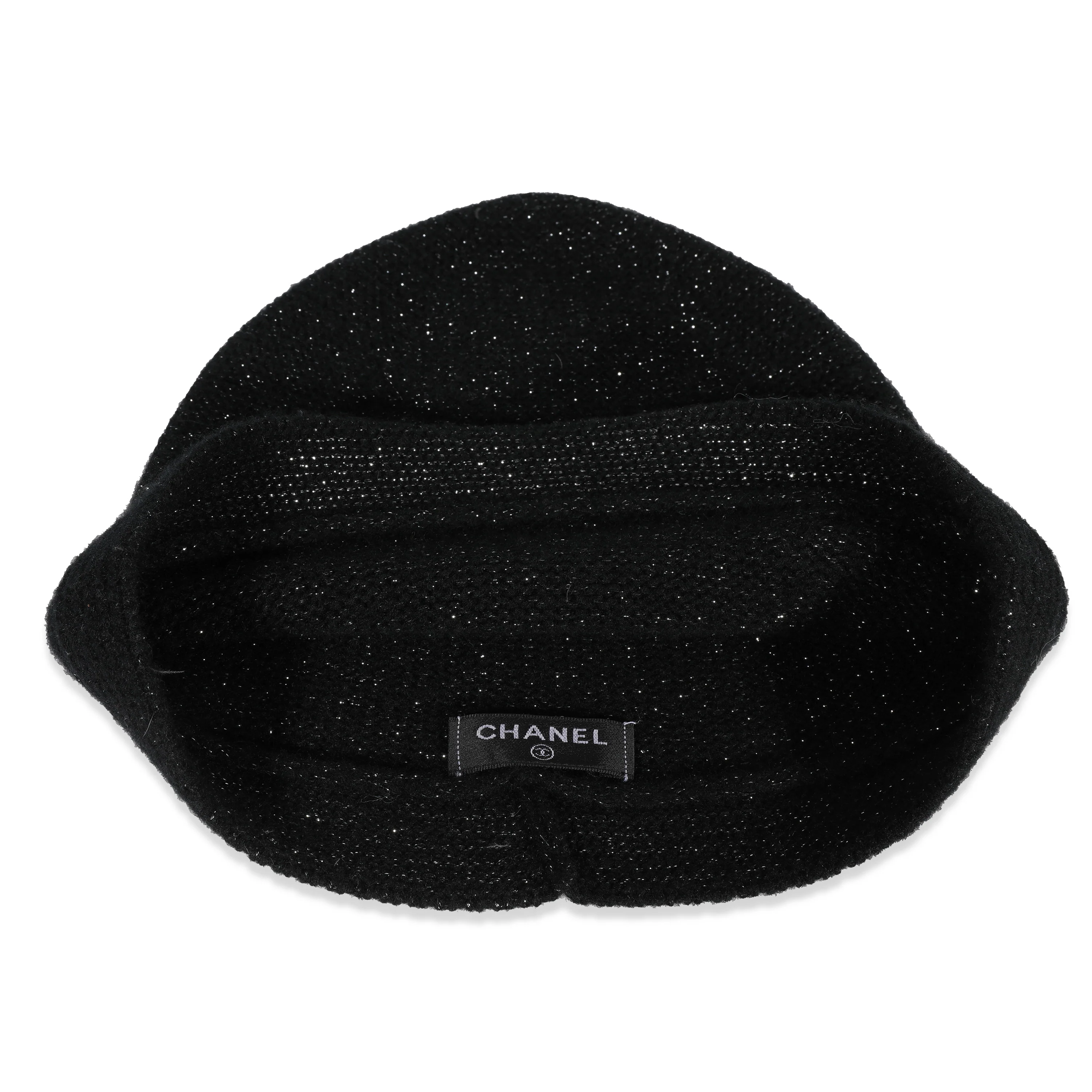 Chanel Metallic Black Knit Cashmere CC Beanie - Image 3
