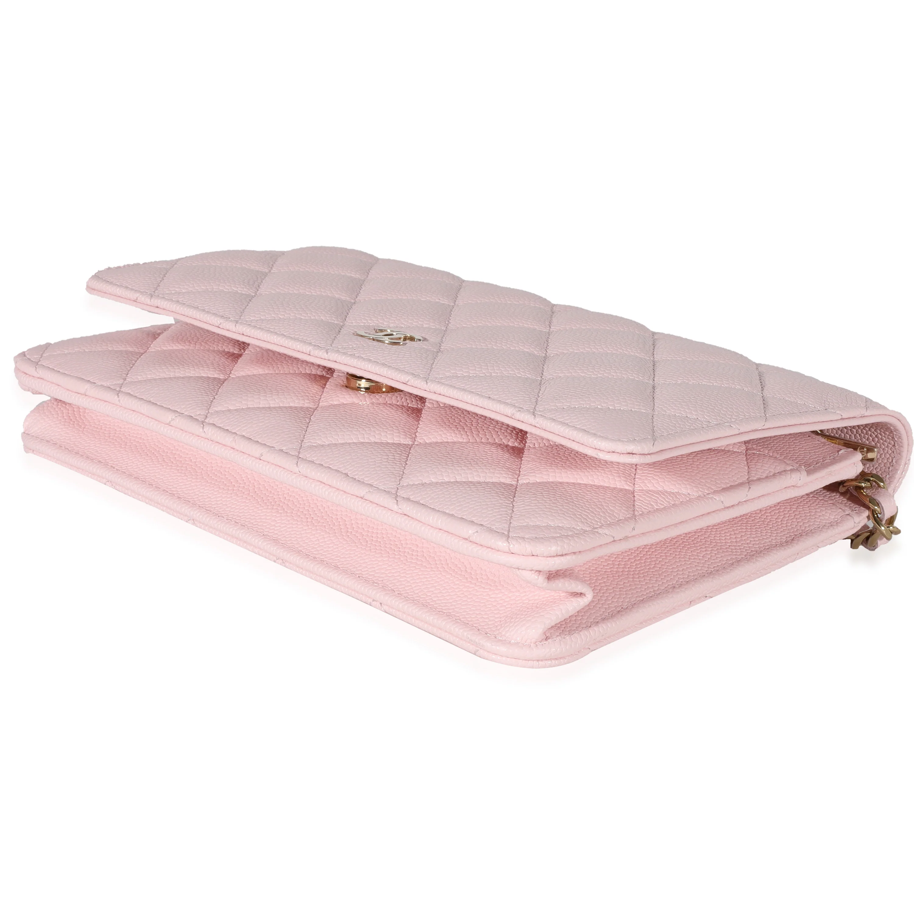 Chanel Pale Pink Quilted Caviar Wallet on Chain - Image 6