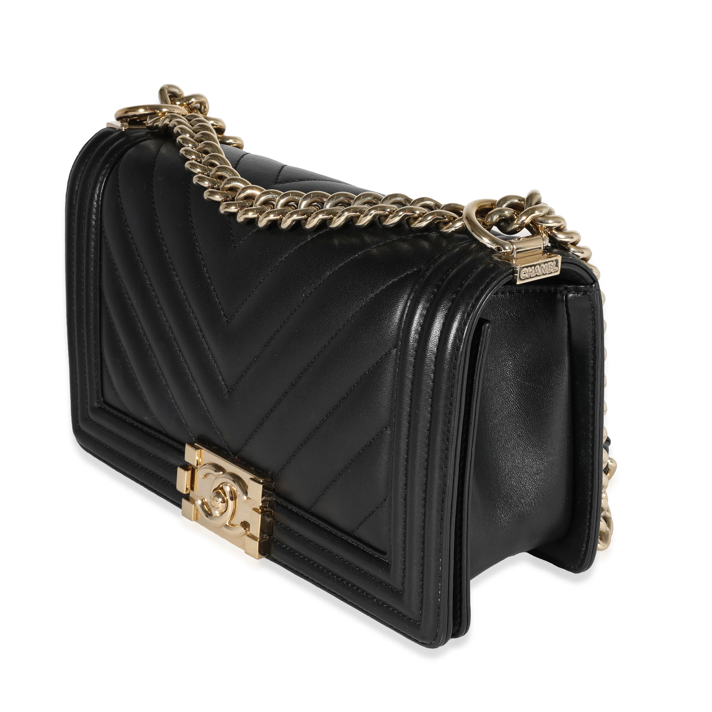 Chanel Black Chevron Lambskin Old Medium Boy Bag - Image 2